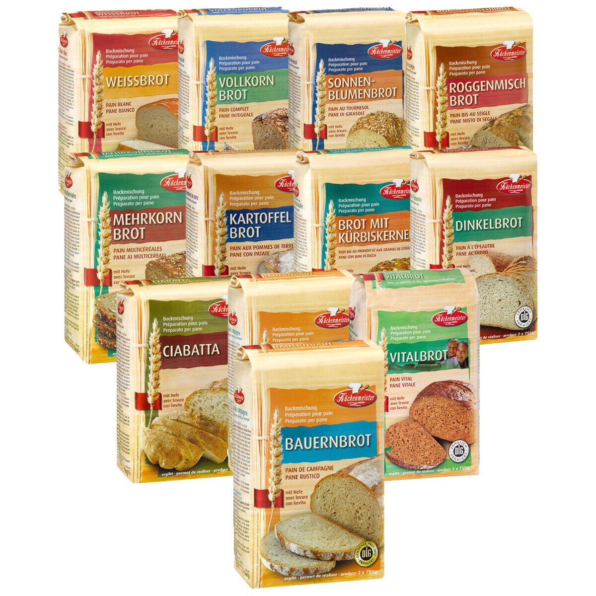 Bielmeier Backmischung 12-teiliges Kennenlern-Set á 1000 g Küchenmeister, 1 x 12000 g, (12-teiliges Kennlern-Set), Made in Baden-Württemberg (SET311000)