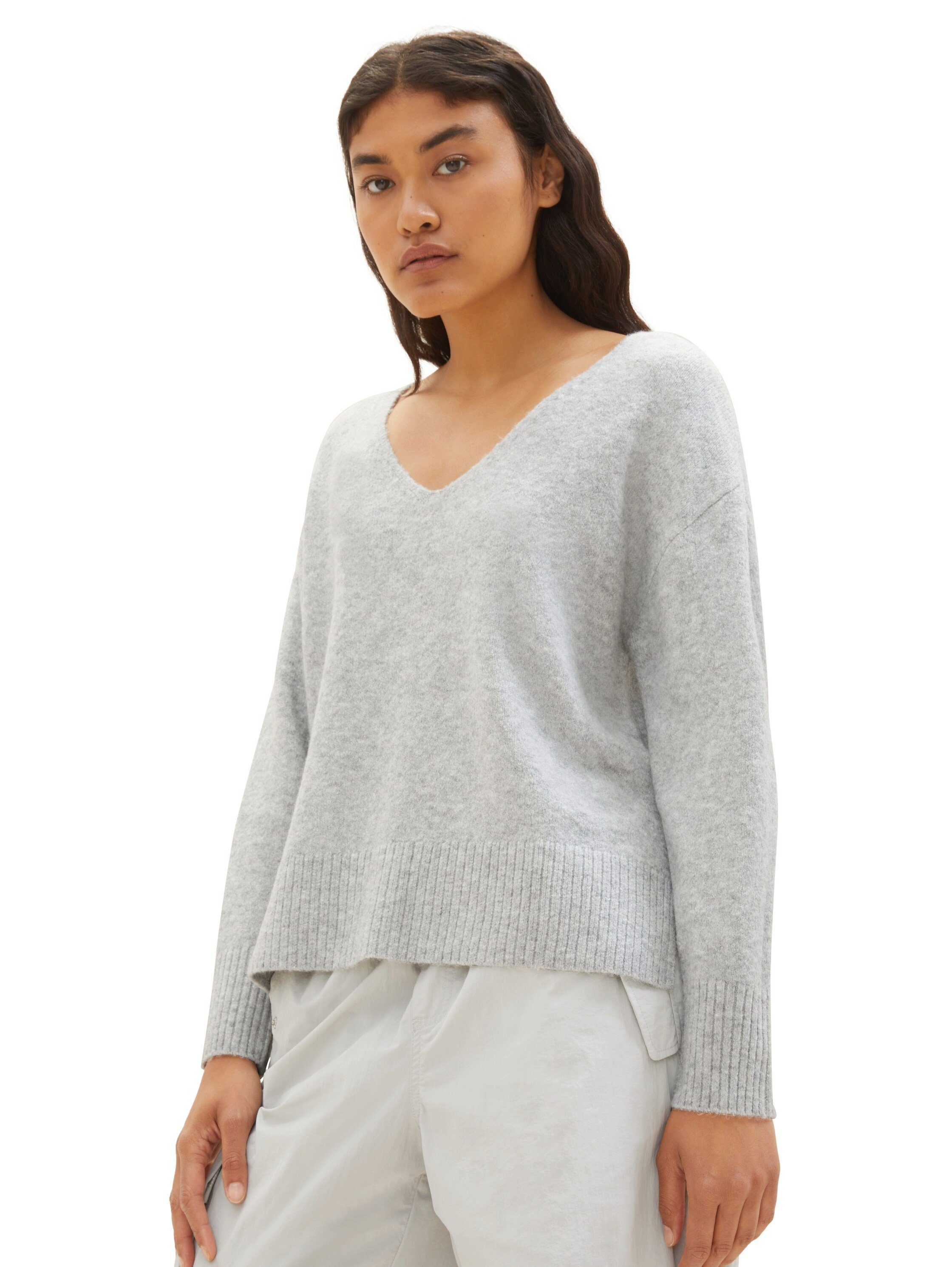 basic V-Ausschnitt-Pullover TAILOR mit grey TOM light tiefem Denim V-Ausschnitt