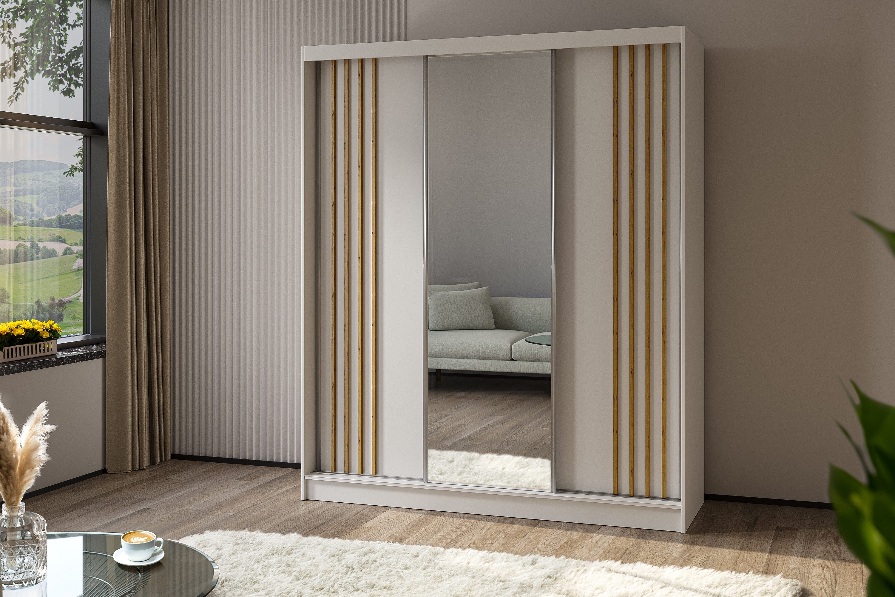 ALTDECOR Schiebetürenschrank NALLA (Kleiderschrank Garderobenschrank mit vi günstig online kaufen