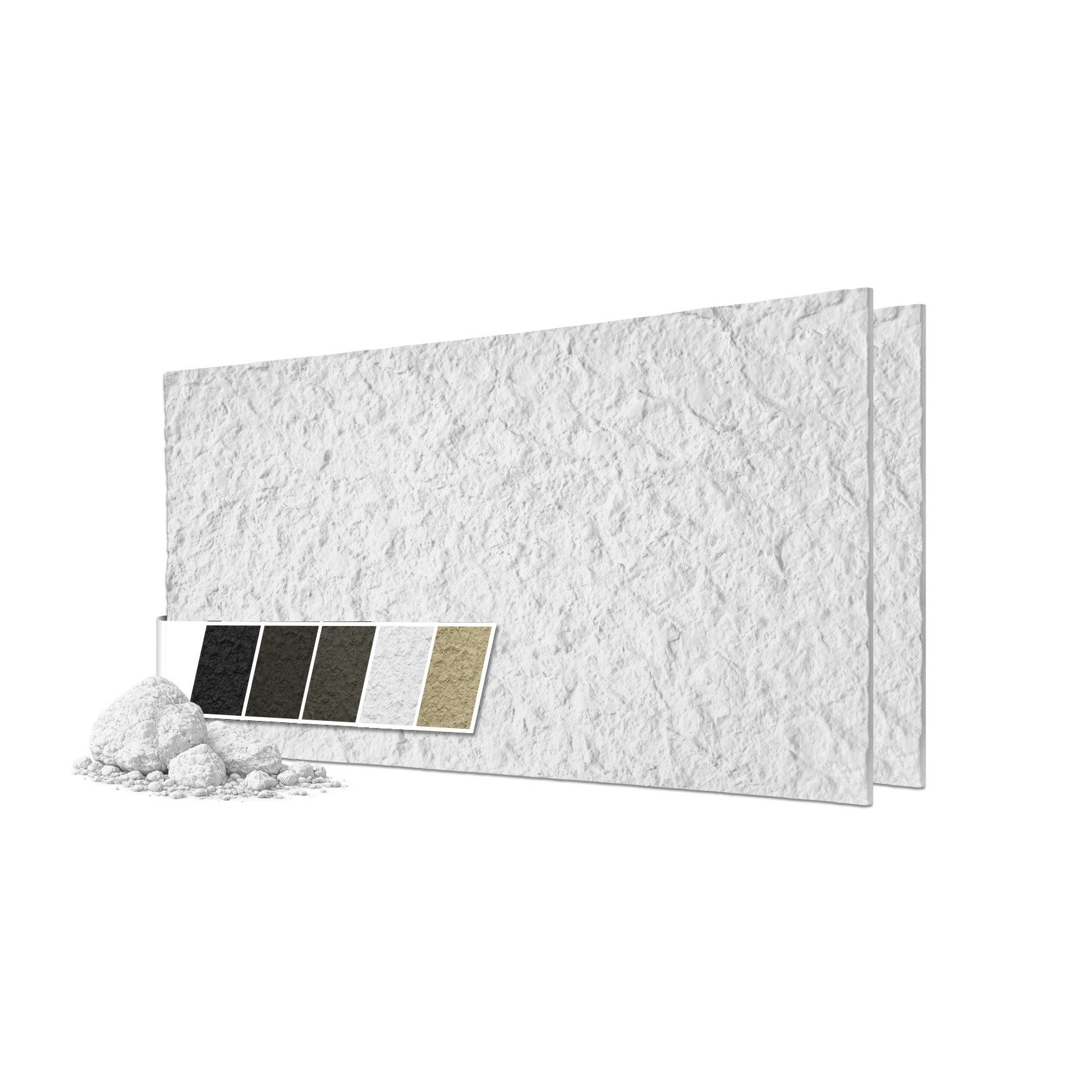 Hexim 3D Wandpaneel, BxL: 6x12 cm, (Steinoptik 2 Stück 120x60cm – Felswand PU Wandverkleidung, Täuschend echte Bruchstein 3D Paneele für Wohnzimmer – 2cm starke Stone Steinplatte weiß (1,44m² White)