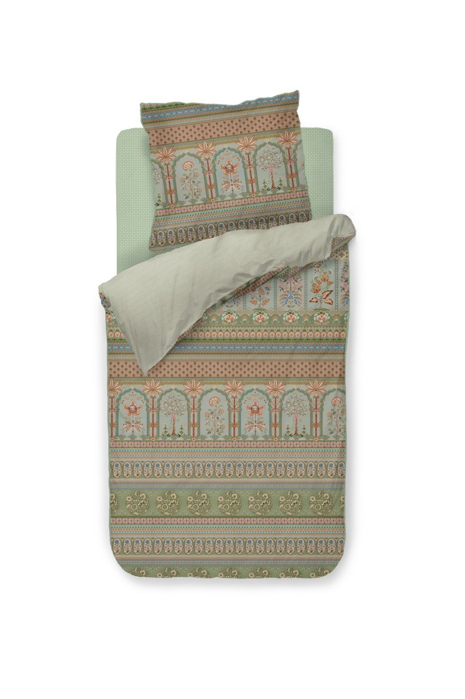 PiP Studio Bettwäsche Bettwäsche DE PIP Bollywood Dreams Green 200x200 Grün, Perkal, 1 teilig, 200 x 200 cm + 2x 80 x 80 cm