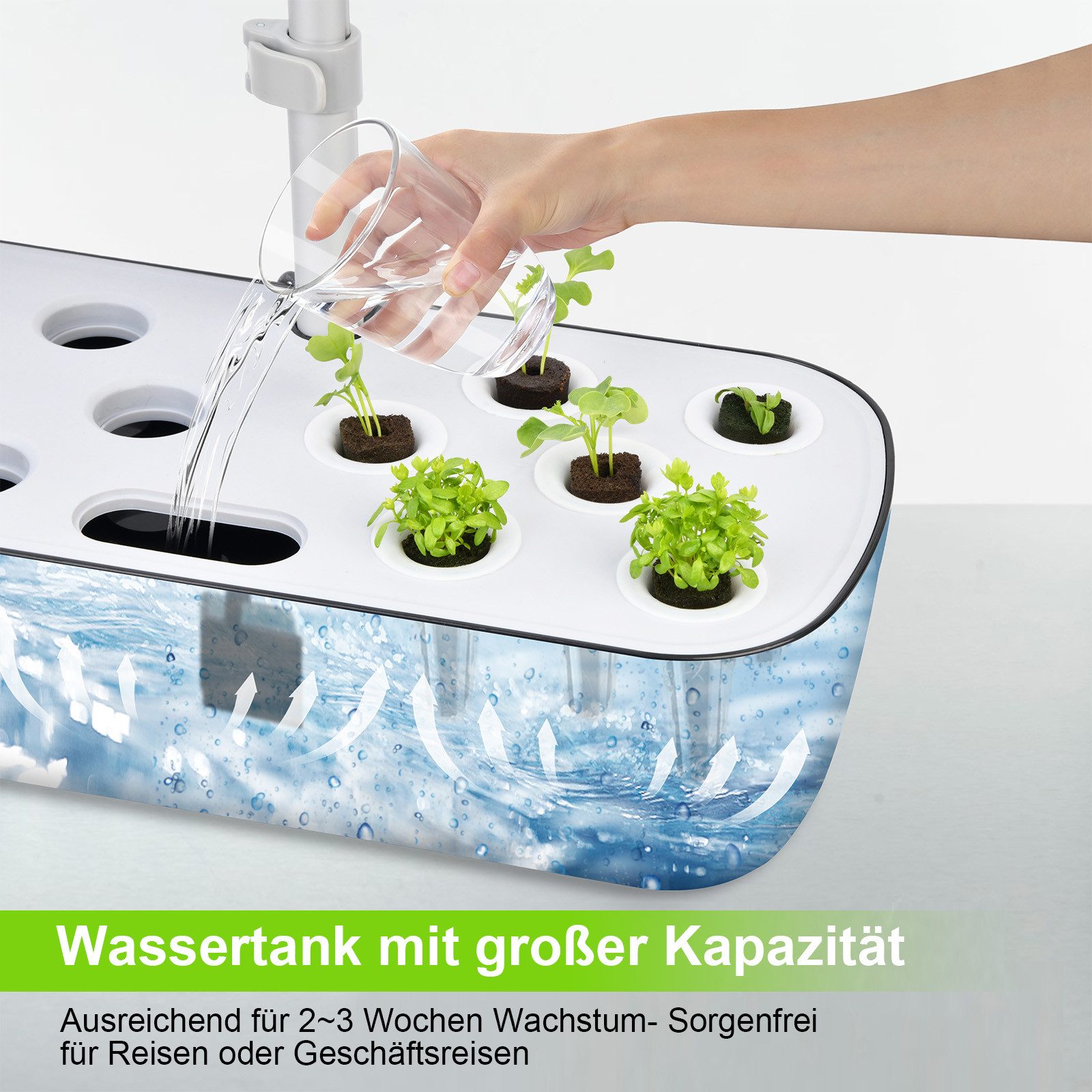 Jibenhome Indoor Herb Garden Planter Set with LED Grow Light & Timer, 8/12 Pods, Hydroponic Growing Systems with Sprouter Tray & Pump