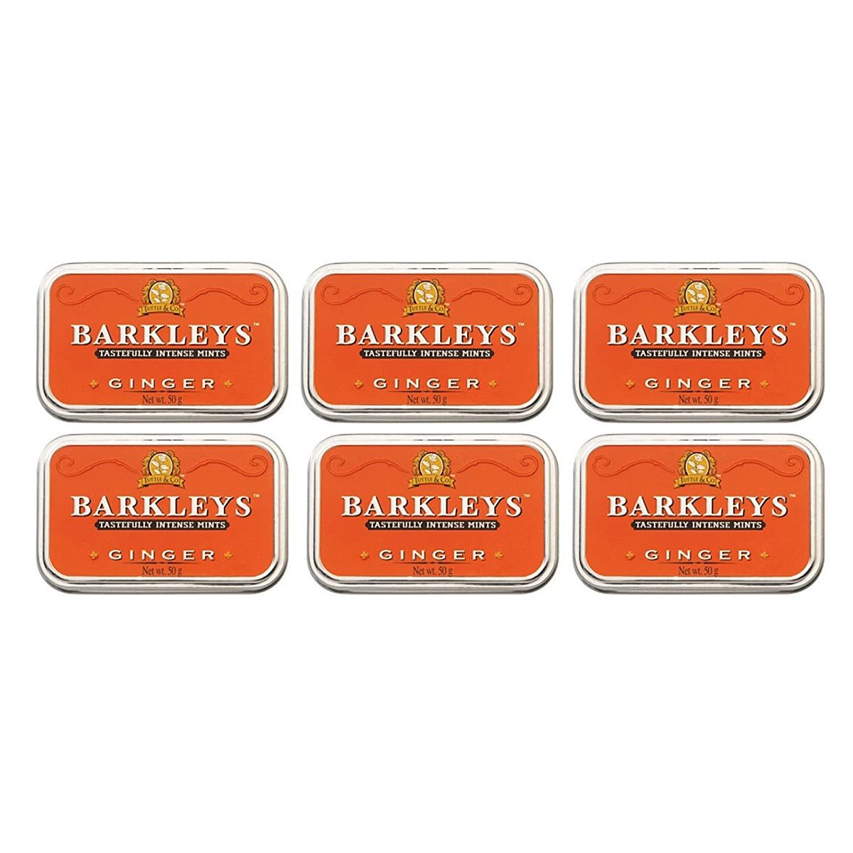 BARKLEYS Süßigkeit, Barkleys Ginger Pastillen Ingwer Geschmack in Metalldose 50g 6er Pack