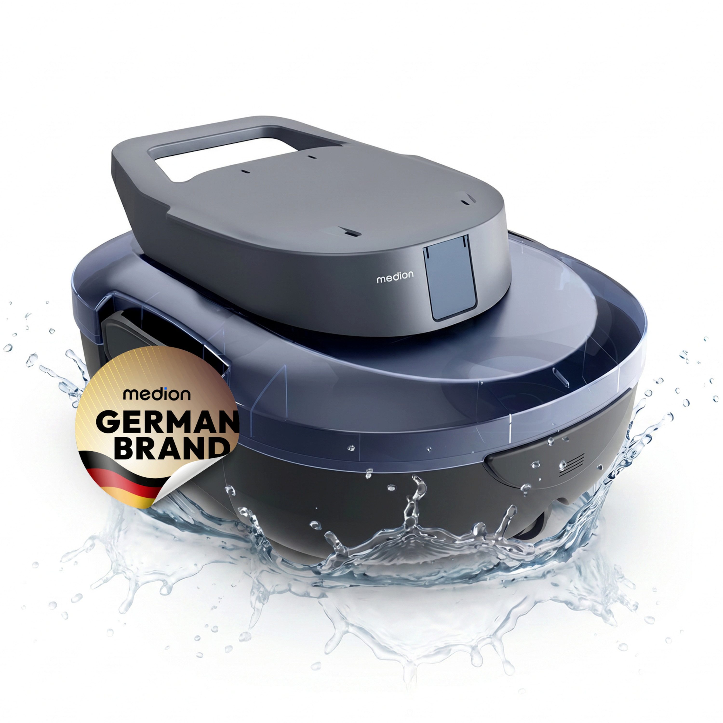 Medion® Poolroboter Poolroboter PR1, (Packung, 1-St., Poolroboter (MD 100108), 	Ladegerät, 	Haken), Bodenreinigung für Pools, One-Click-Bedienung, Selbstparkfunktion