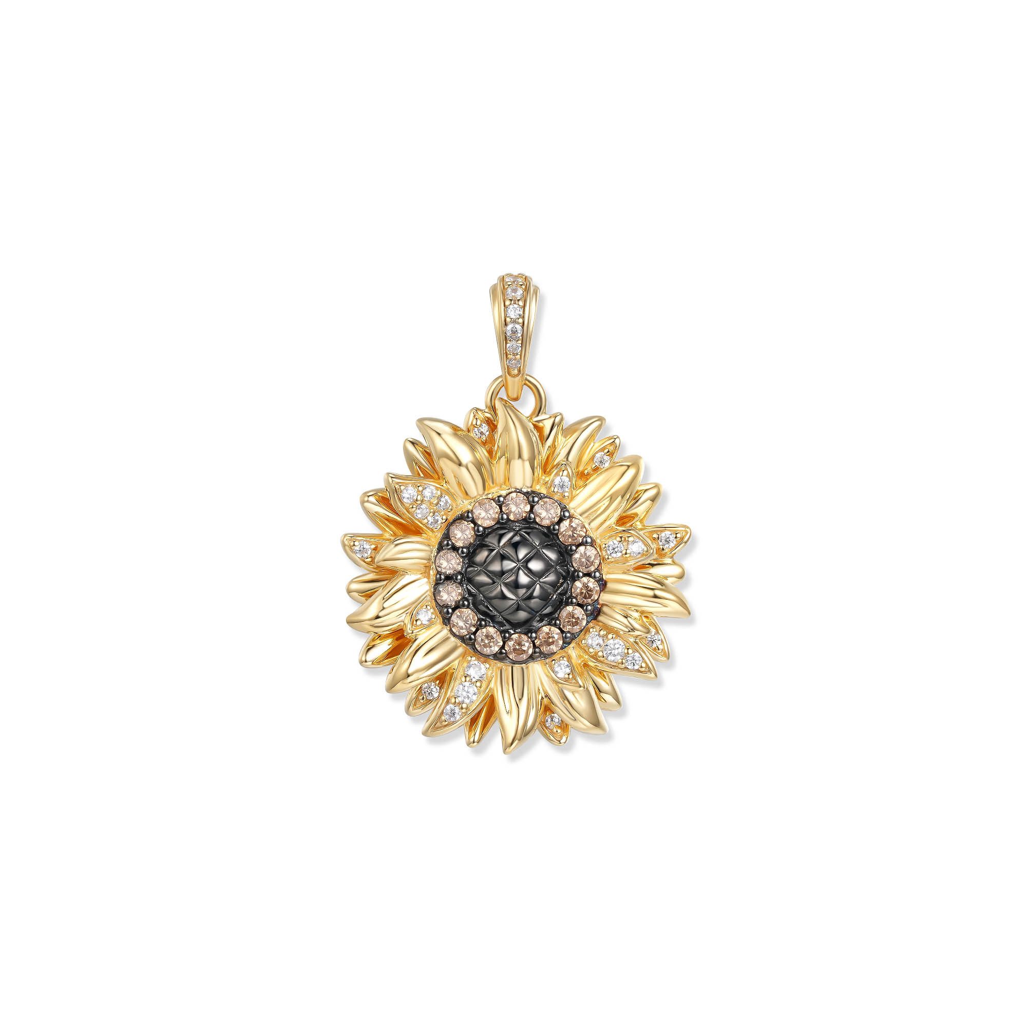 Seinerzeit FLORA & FAUNA Kettenanhänger Solana Sonnenblumen Anhänger, Schmuck aus 925 Sterling Silber (Vom Wald inspirierter Damenschmuck mit liebevoll gestaltetem Natur- und Tiermotiv – ein besonderer Begleiter im Alltag und zu besonderen Anlässen, 1-tlg., inkl. Geschenkverpackung für Frauen ob Freundin, Mutter, Ehefrau, Oma), vergoldet, geschwärzt, mit Emaille und Zirkonia-Steinen