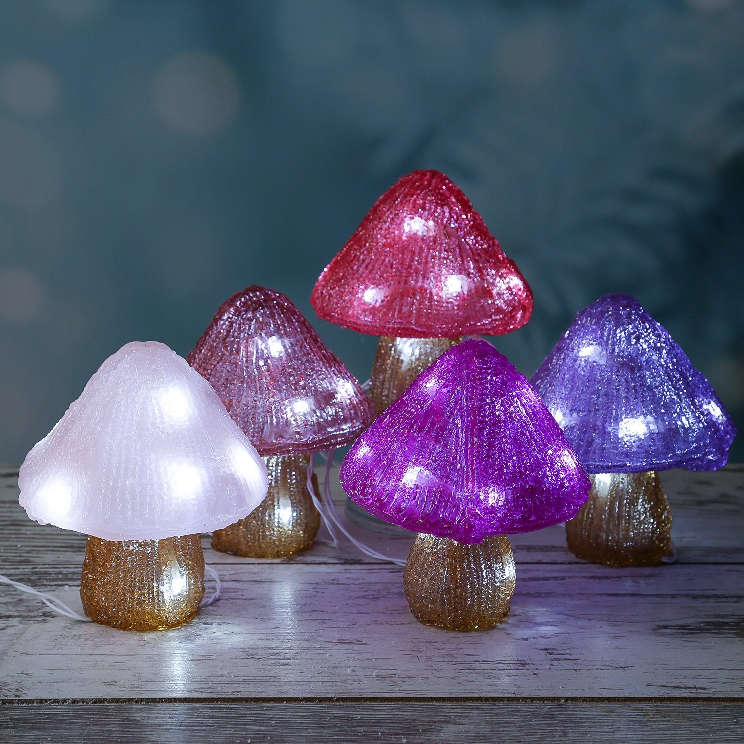 MARELIDA LED Dekoobjekt LED Pilze Acrylfigur 5 Pilze an Lichterkette  Gartendekoration H: 15cm, LED Classic, kaltweiss (5300K bis 6000K)
