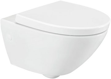 welltime Tiefspül-WC Spring, wandhängend, Abgang waagerecht, spülrandlose Toilette aus Sanitärkeramik, inkl. WC-Sitz mit Softclose