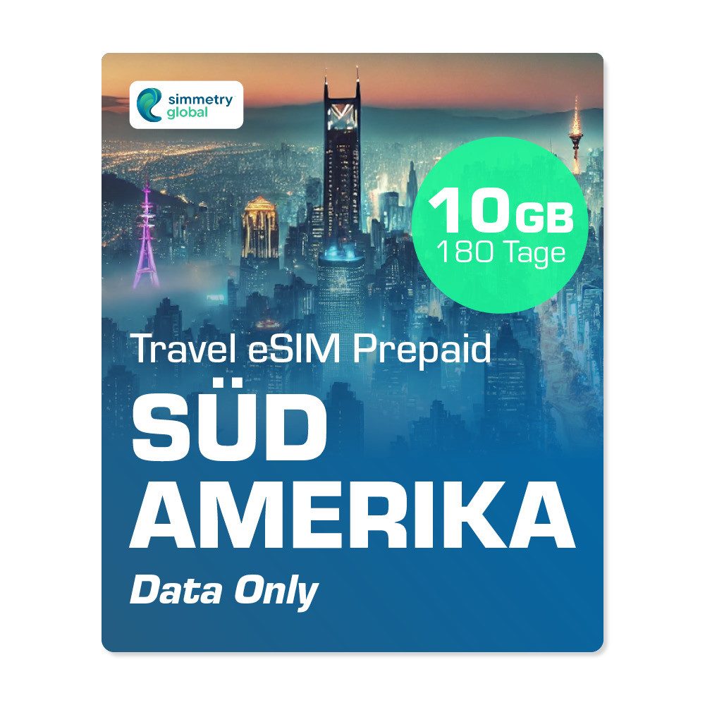 Simmetry Travel eSIM Südamerika - 10 GB Prepaidkarte, (Reise-eSim)