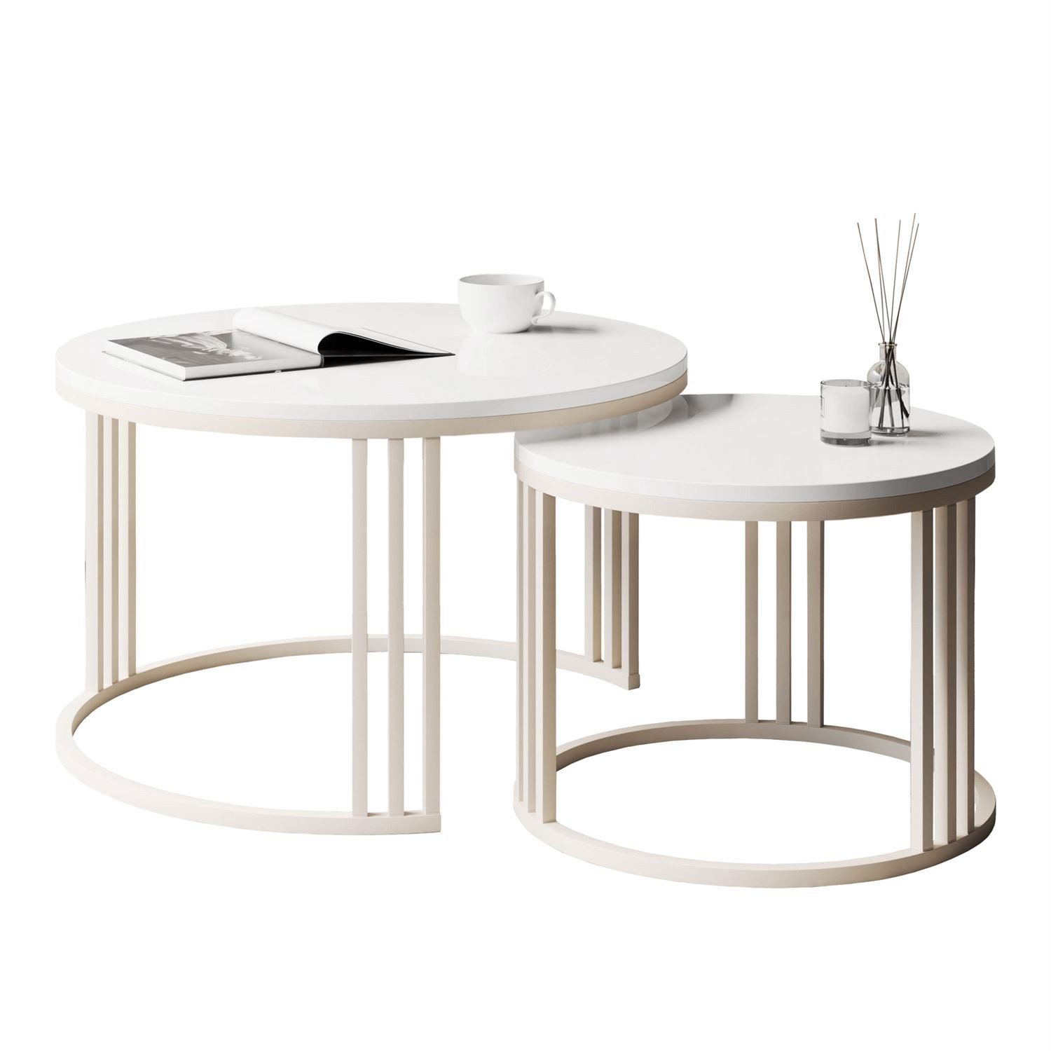 Lookway Couchtisch LORI 2in1 HOCHGLANZ, runder Couchtisch mit kaschmirfarbe günstig online kaufen