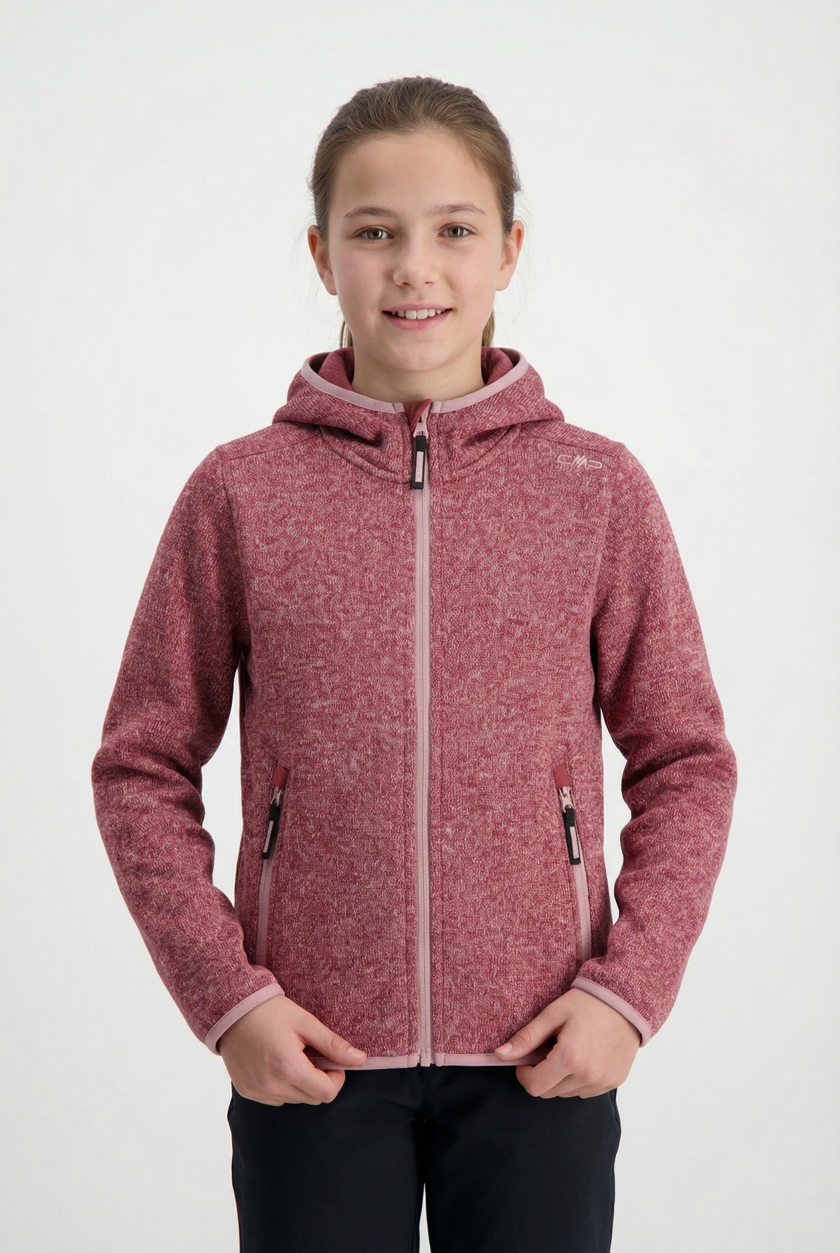 CMP Strickfleecejacke Übergangsjacke für Kinder, mit Kapuze, mit Reißverschlusstaschen