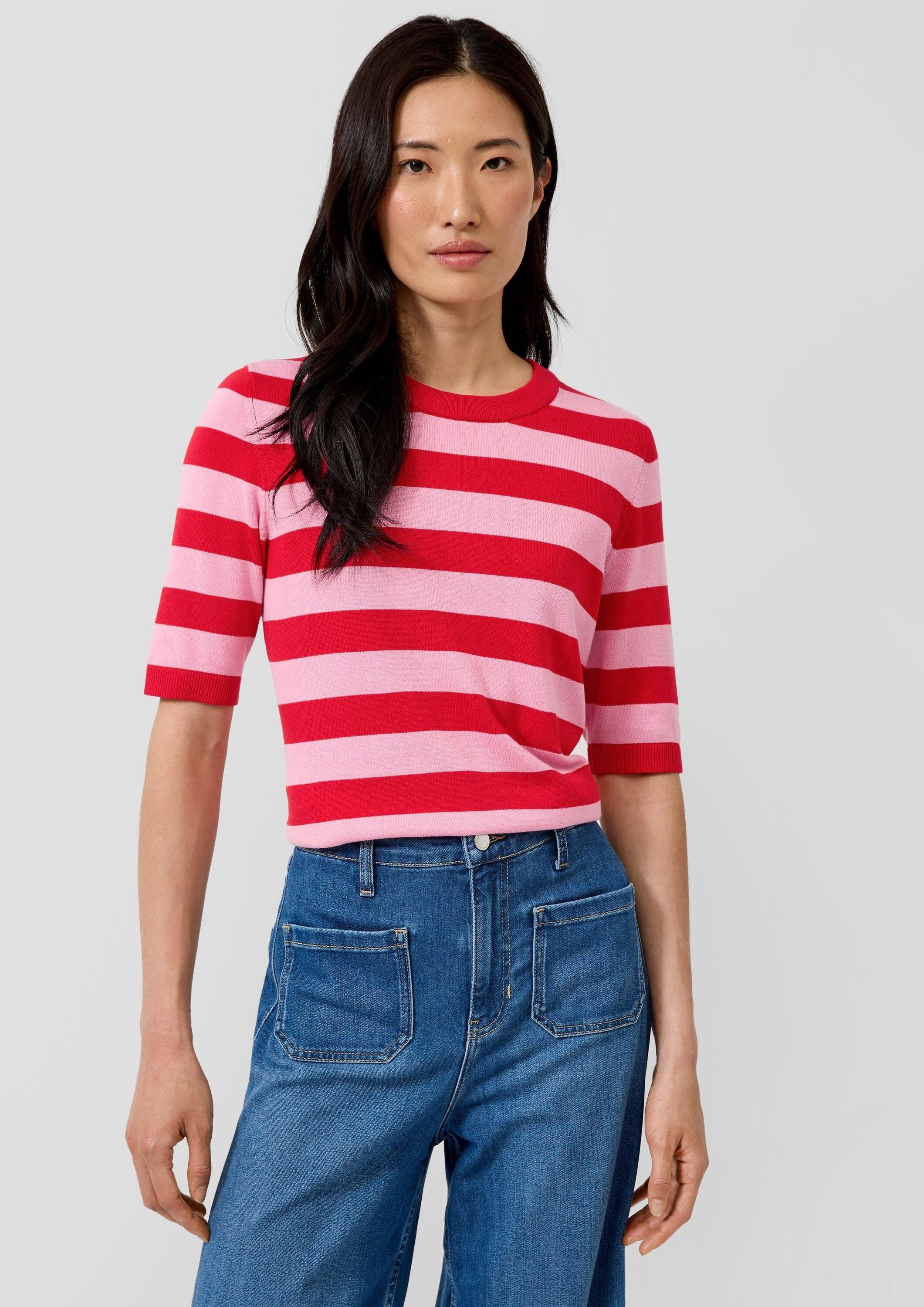 s.Oliver Kurzarmpullover Strickpullover Gestreifter Feinstrickpullover