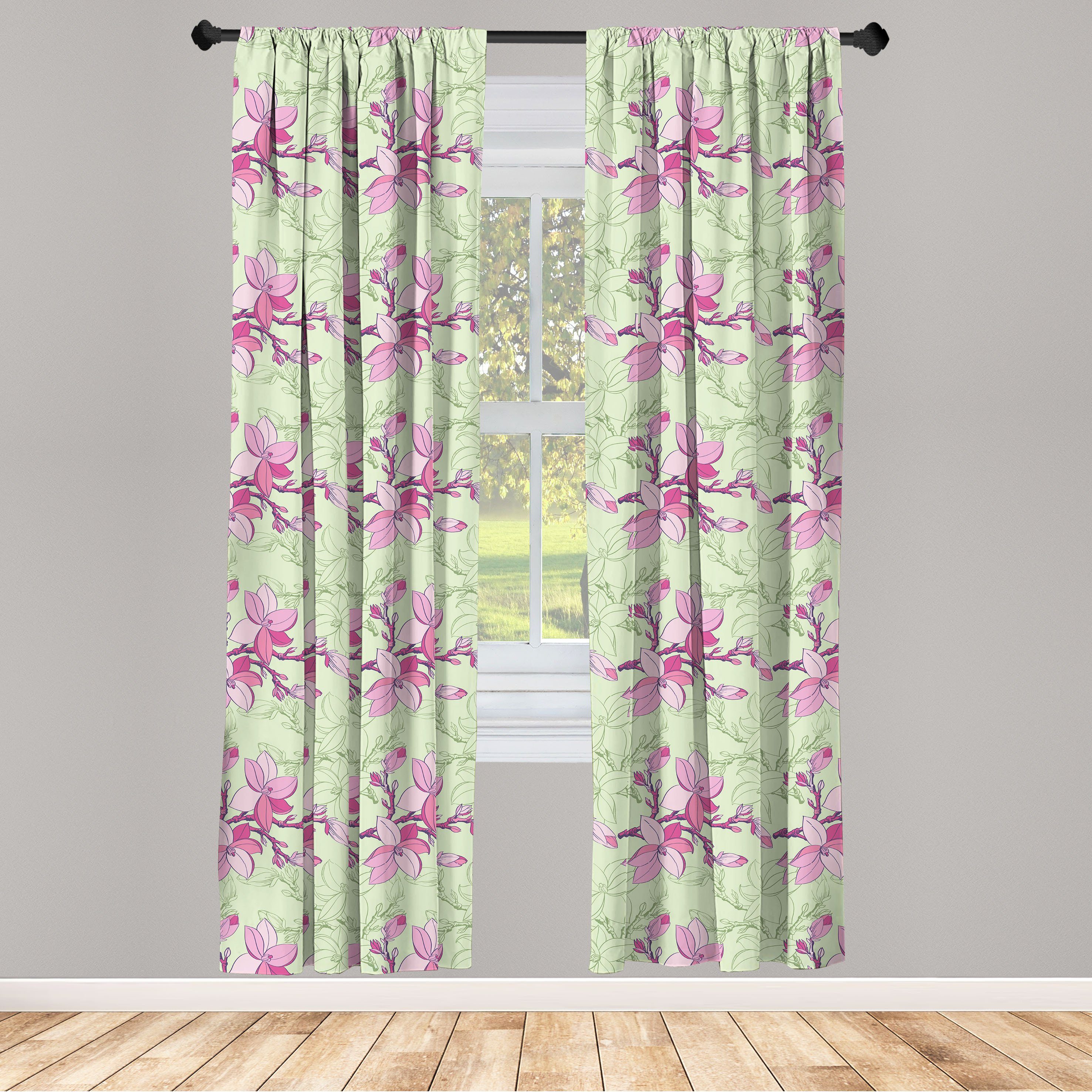 Gardine Vorhang für Wohnzimmer Schlafzimmer Dekor, Abakuhaus, Microfaser, Blumen Pinkish Blumen-Silhouetten