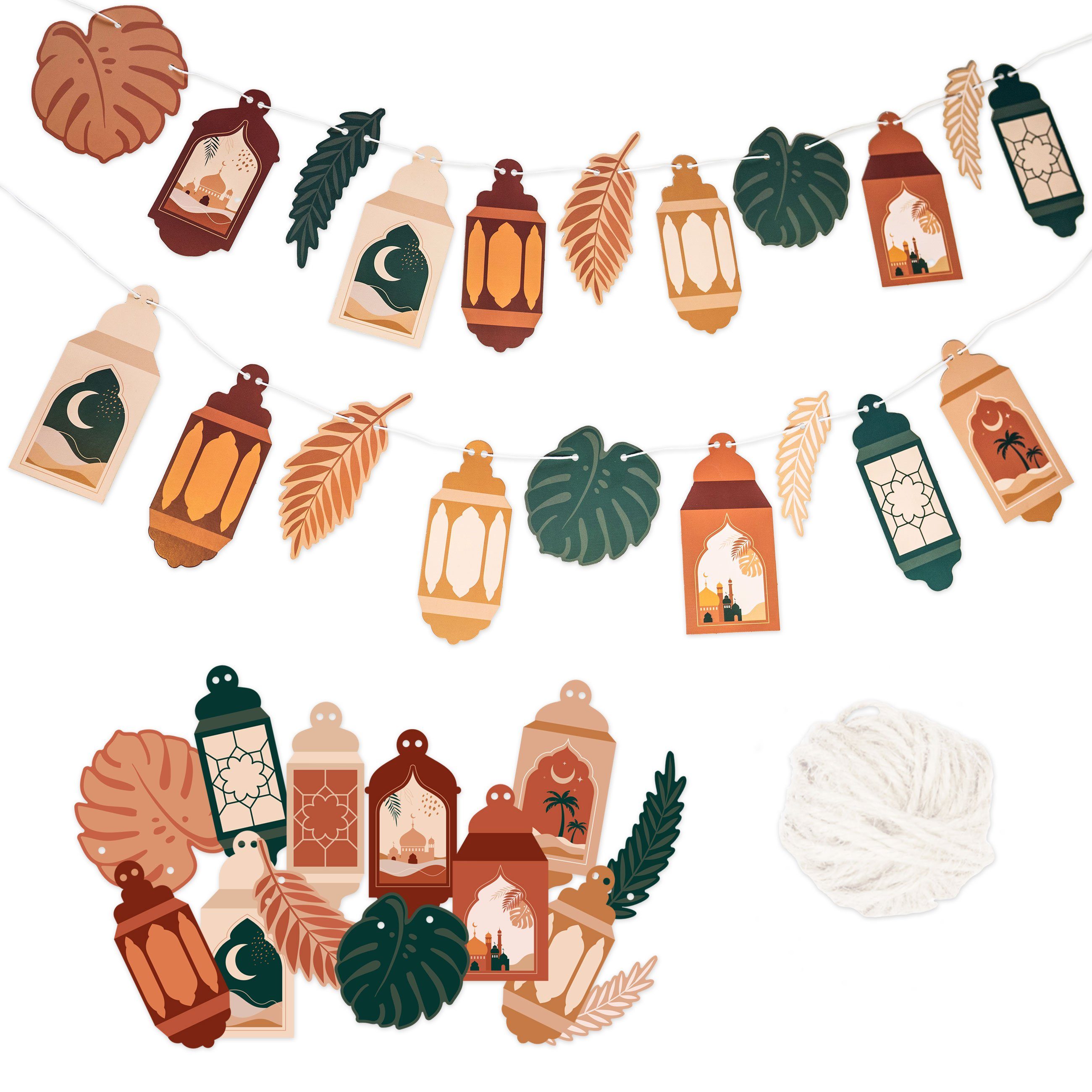 PAPIERDRACHEN Girlande 10m Girlande als Dekoration für Ramadan - Deko zum Basteln für Kinder, wunderschöne dekorative Gestaltung zu Ramadan