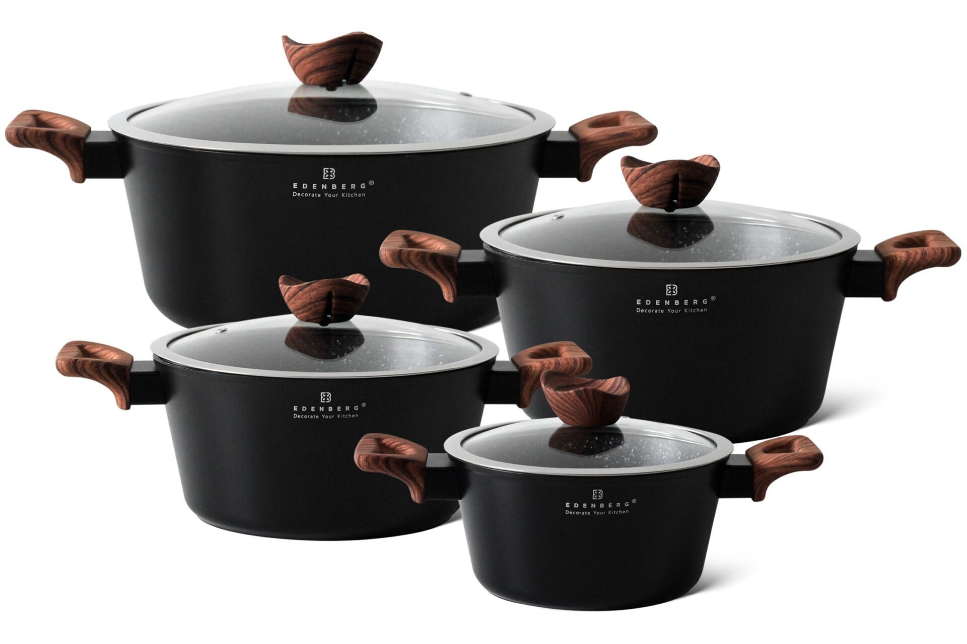 Edenberg Topf-Set Klassische schwarze Töpfe, in 4 verschiedenen Größen und in 4 Farben, Aluminium, Keramik (Gönnen Sie sich stilvolles Kochen auf höchstem Niveau – mit diesem eleganten Topfset, das Design, Qualität und Funktionalität perfekt vereint., 8-t