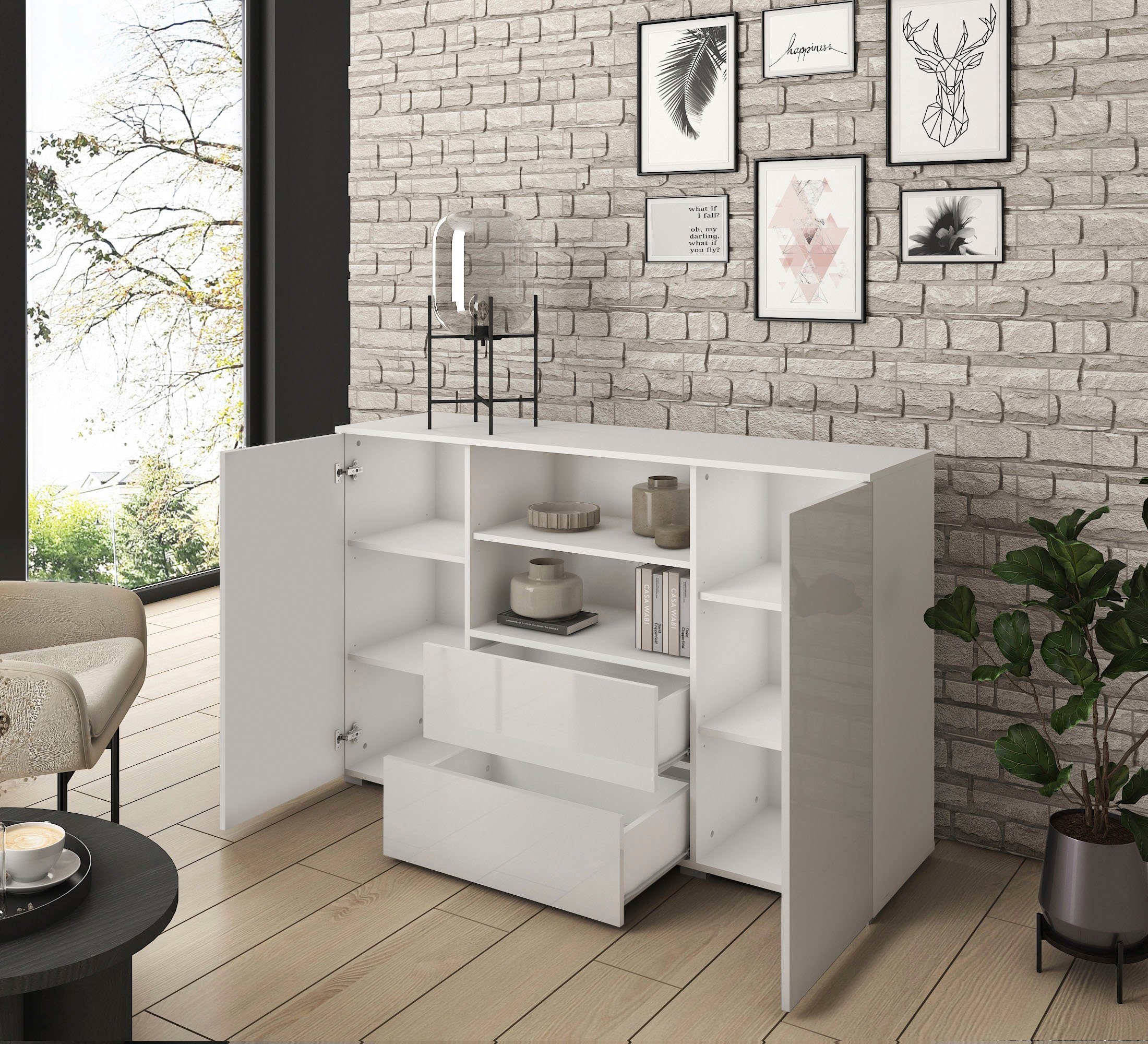 INOSIGN Sideboard PARIS (1 St), Moderne 140cm breite grifflose Kommode, vielseitig einsetzbar