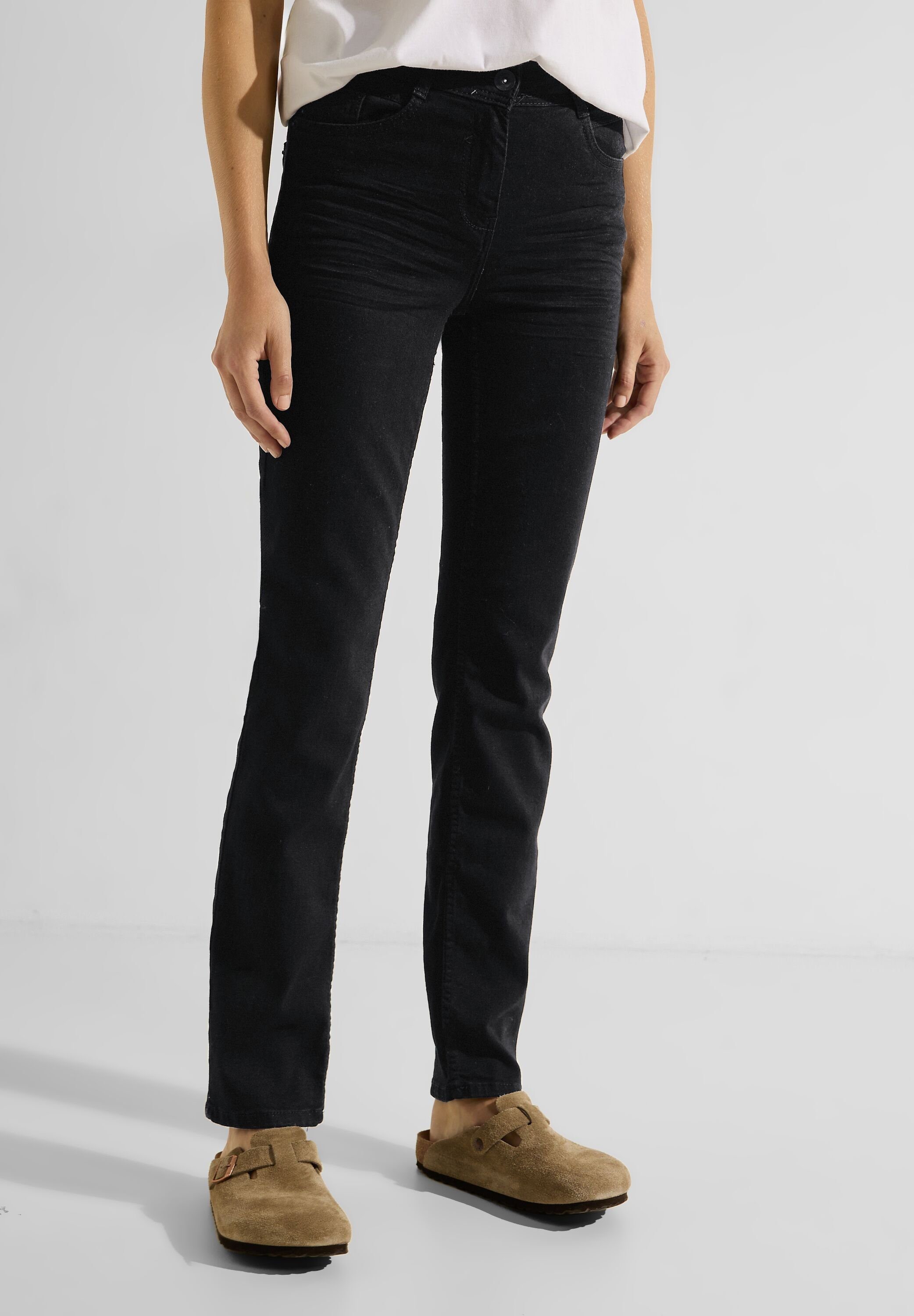 Cecil Bequeme Jeans Cecil Dunkle Straight Fit Jeans in Black (1-tlg) Five Pockets