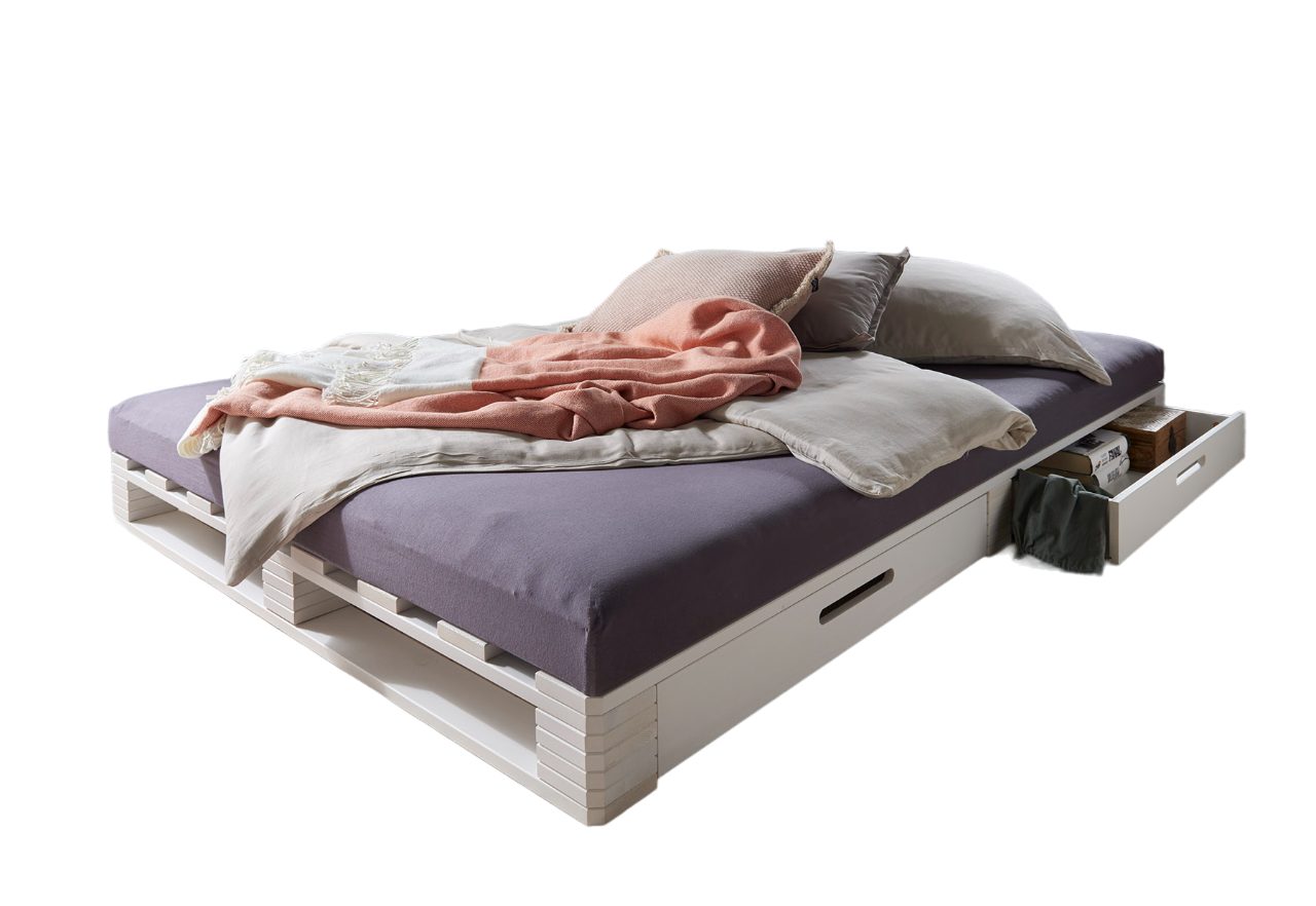 Wohnglücklich Palettenbett Mia (Massivholzbett, schlicht, platzsparend, robust)
