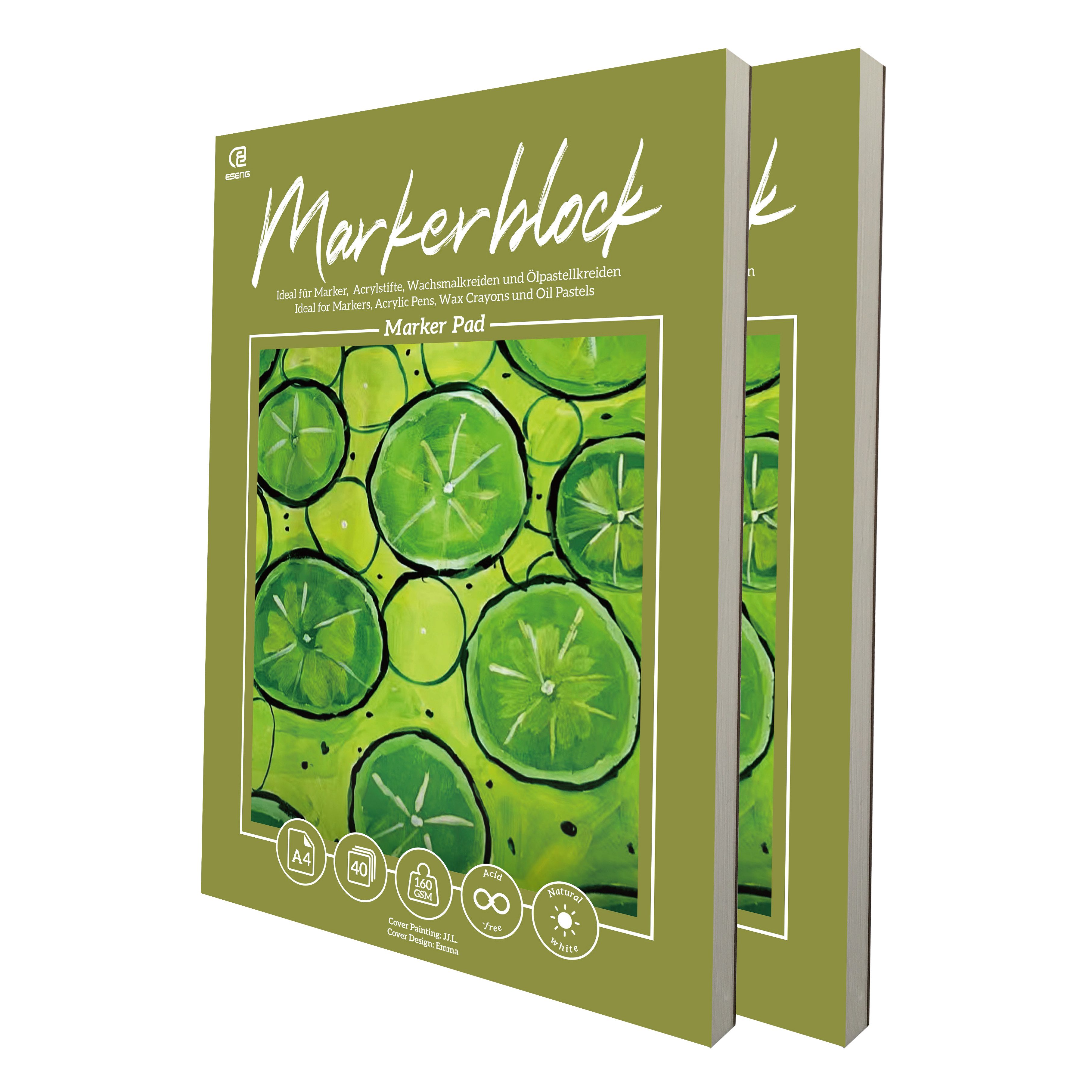 ESENG Zeichenpapier Markerblock, 40 Blätter / 80 Seiten - 160g/m², Weiß, A3/A4
