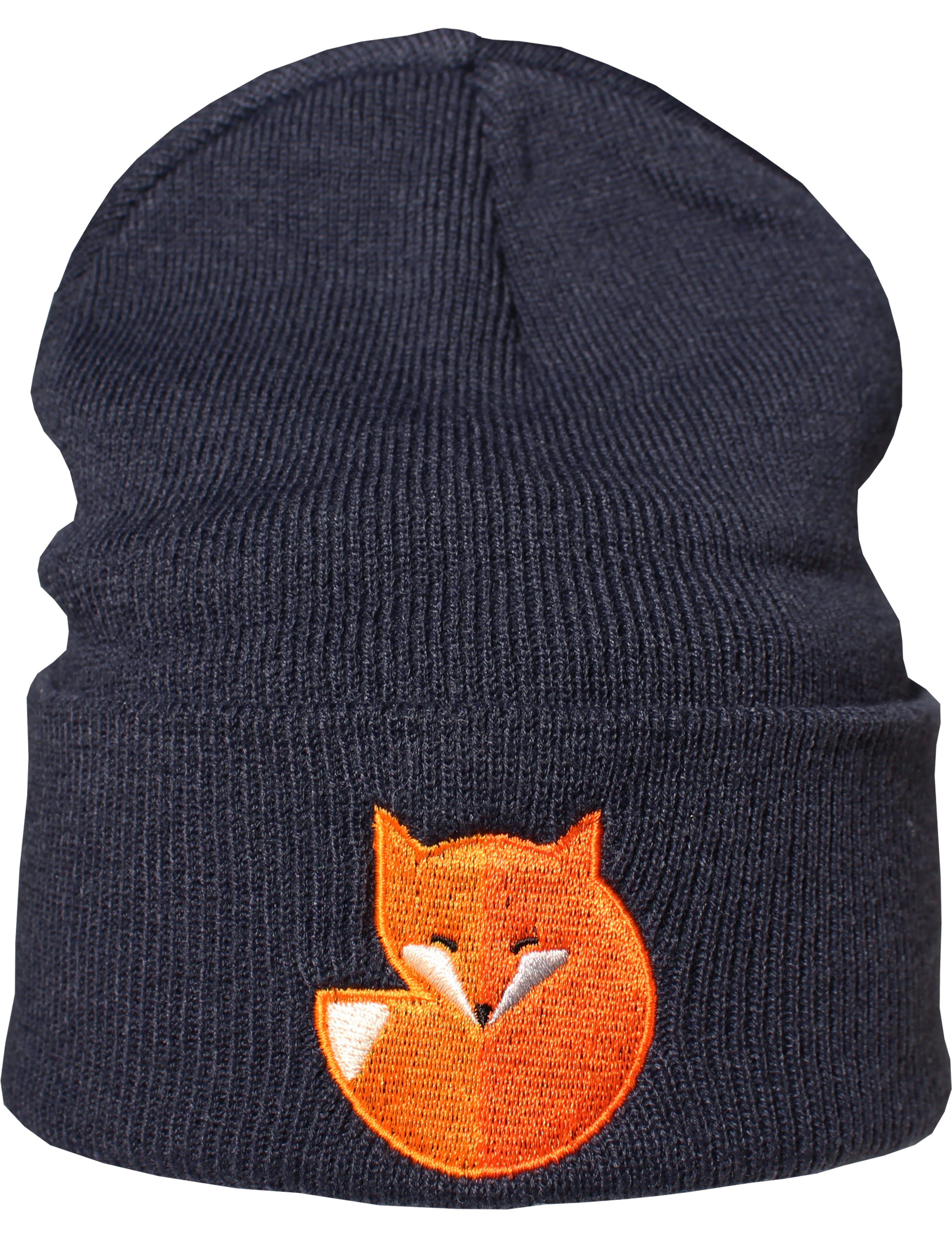 Baddery Beanie Strickmütze: "Fuchs" - Jäger Förster Wald / Wollmütze / Wintermütze, hochwertiger doppellagiger Strick, Stick-Motiv, One Size