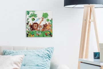 OneMillionCanvasses® Leinwandbild Wilde Tiere - Dschungel - Löwe - Tiger - Mädchen - Kinder - Jungen, (1 St), Leinwand Bilder für Wohnzimmer Schlafzimmer
