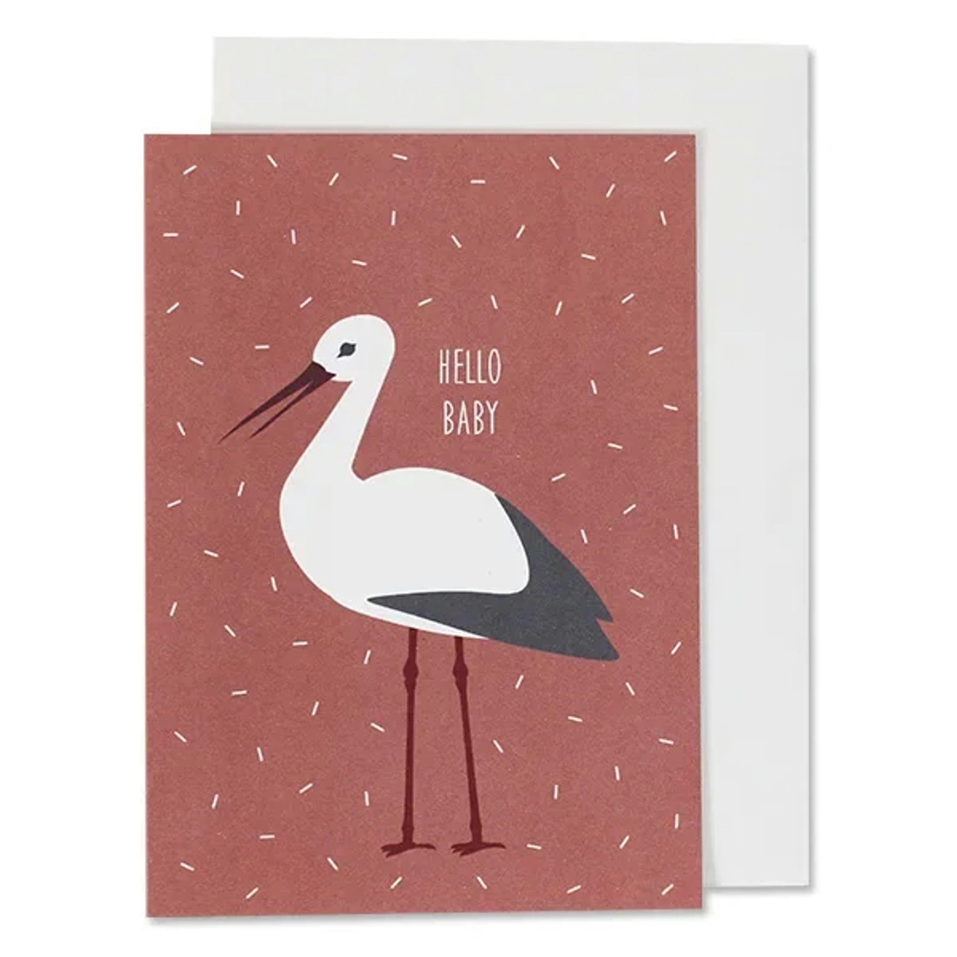 Ava & Yves Glückwunschkarte Glückwunsch Karte zur Geburt Storch rot, Klappkarte mit Storch-Motiv und Hello Baby Schriftzug