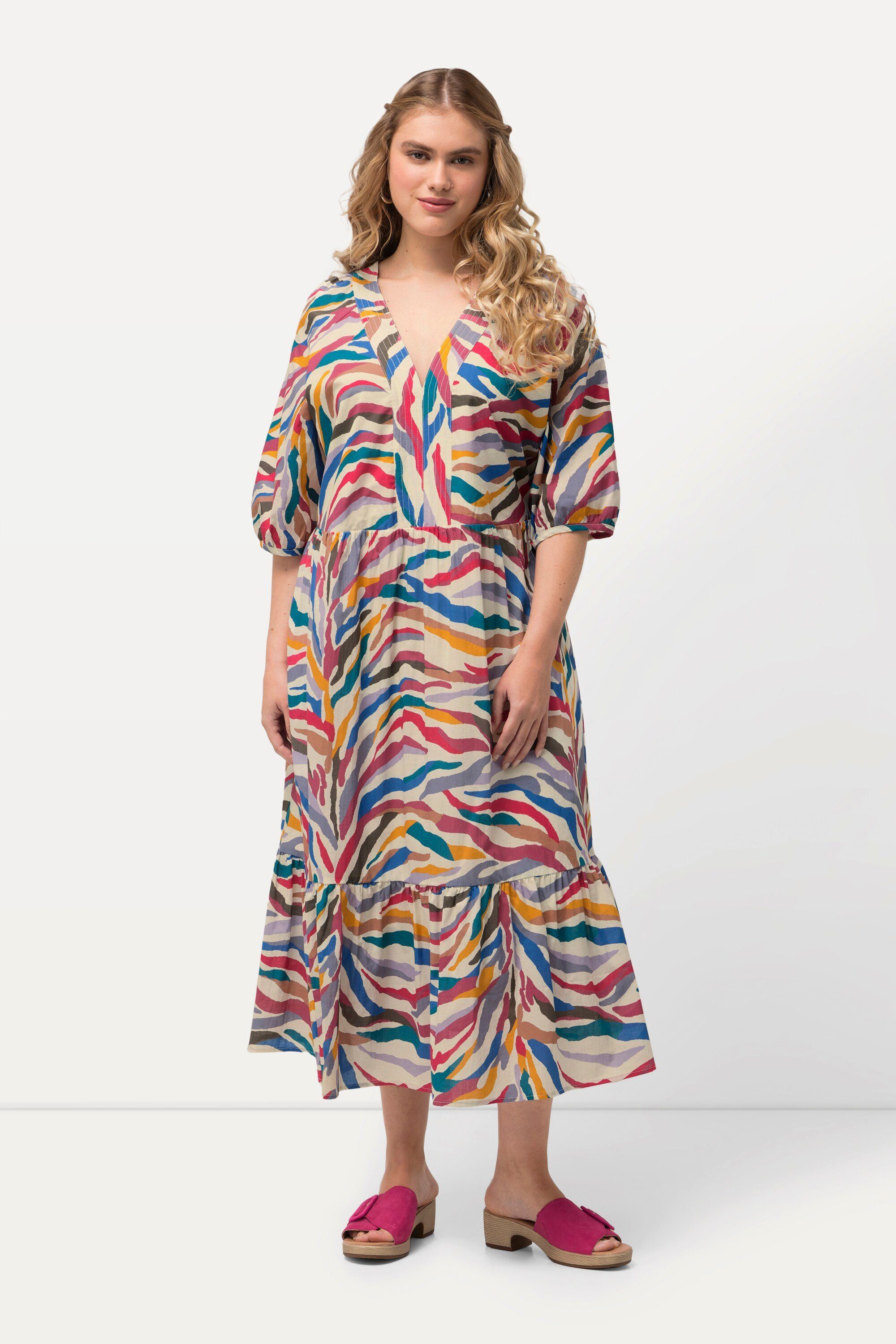 Ulla Popken Jerseykleid Midikleid A-Linie V-Ausschnitt günstig online kaufen