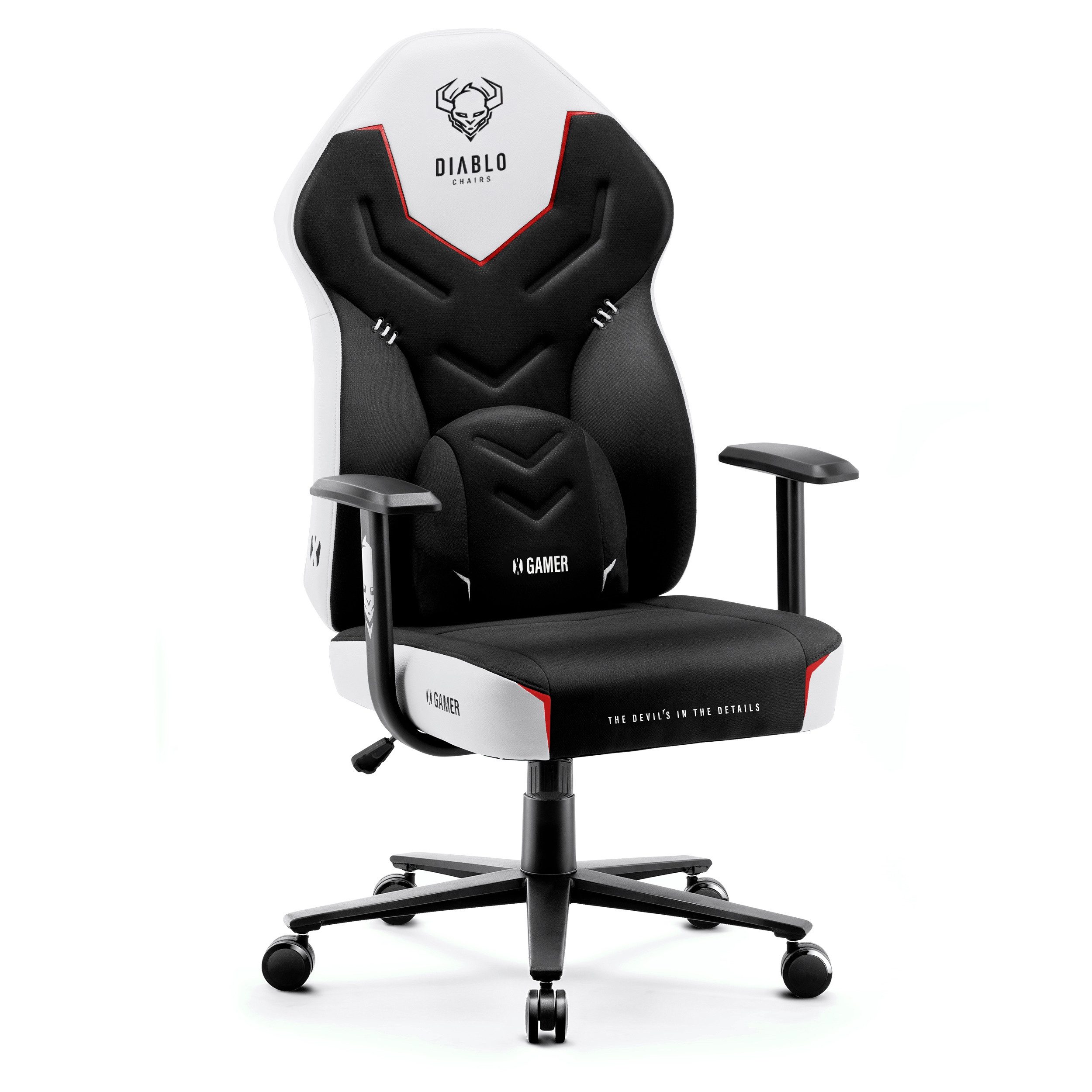 DIABLO CHAIRS Gaming-Stuhl X-Gamer 2.0 Stoff HDS Kunstleder ergonomisch Kopfstütze (Stoff HDS Kunstleder, Kaltschaum, Racing-Design), Lendenkissen Wippfunktion Metallbasis 130kg