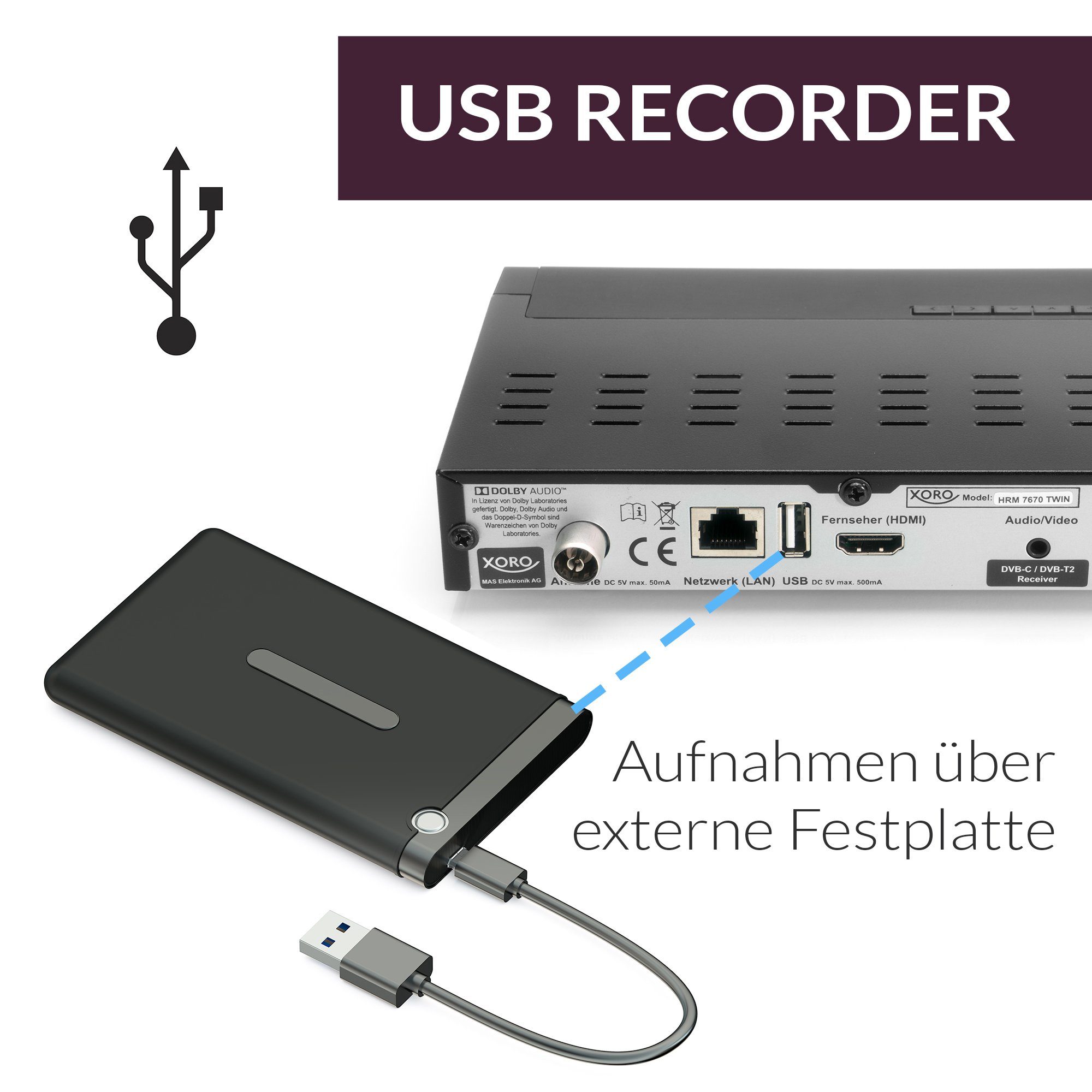 Xoro HRM 7670 TWIN - FullHD HEVC DVB-T/T2/C Combo Kabel-Receiver (Full HD)