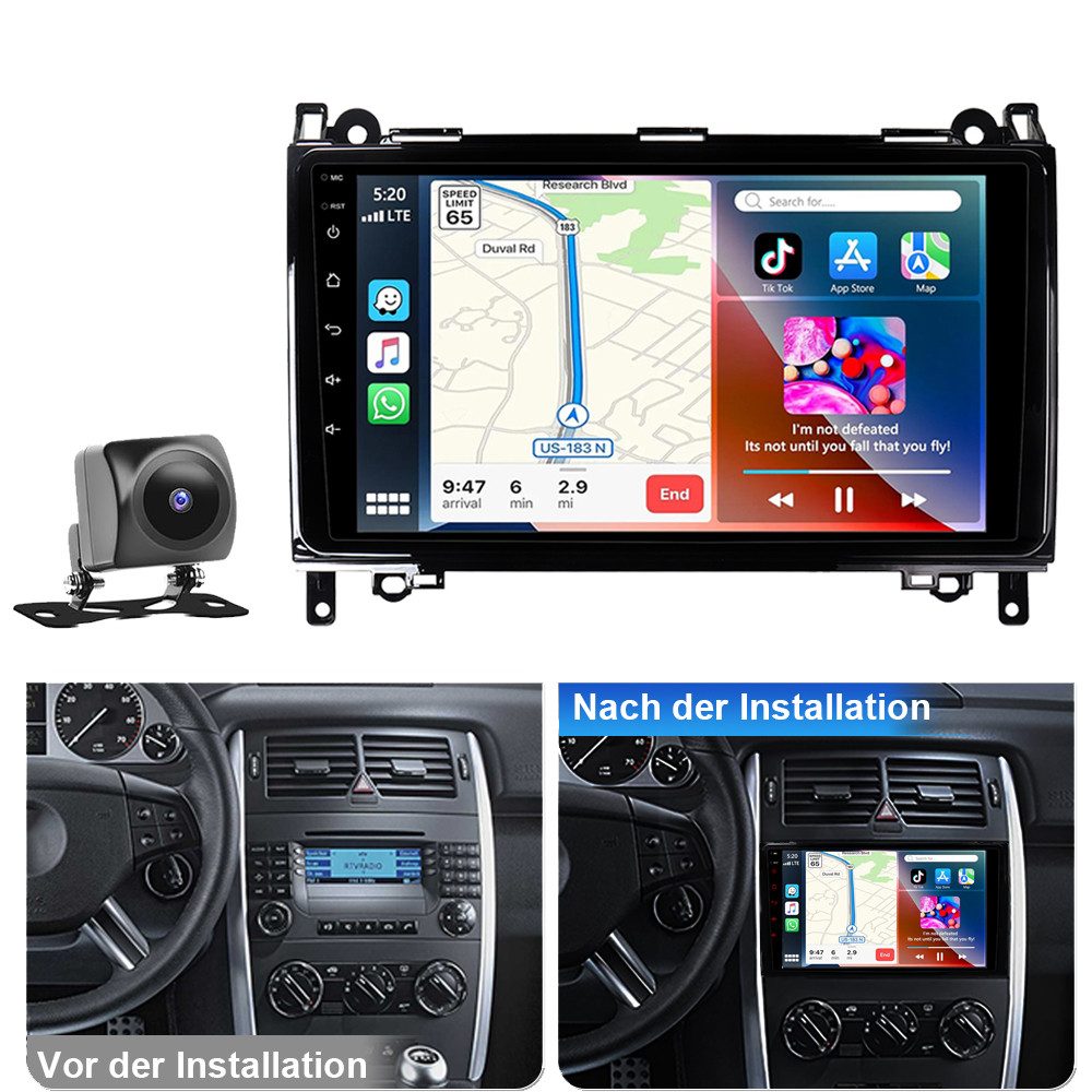 A-Sure Android 15 Carplay Für Mercedes-Benz A/B KlasseW169 W639 W245 W906 Autoradio (Digitalradio (DAB), FM, AM, 1280*800 IPS Screen)