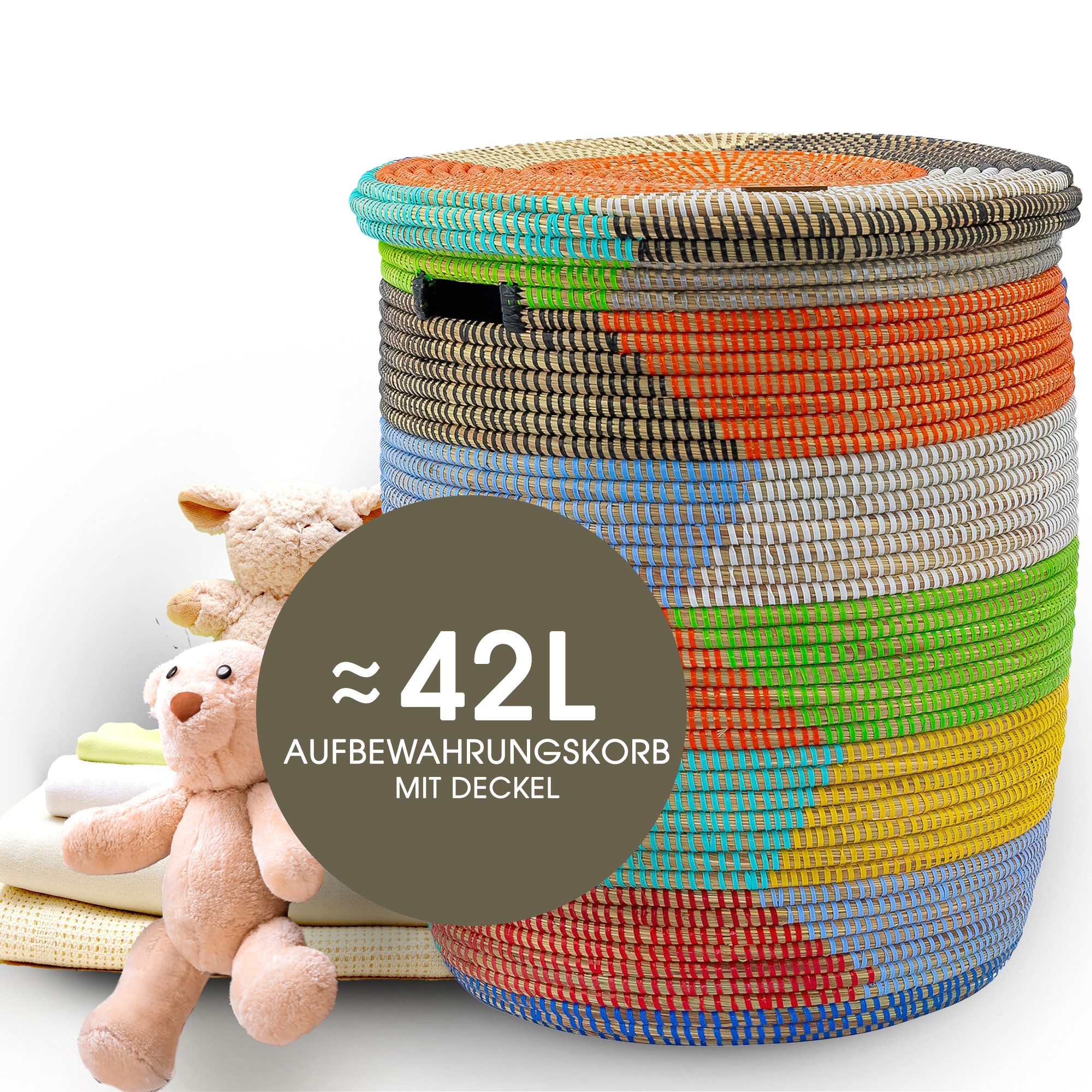 YAADU Aufbewahrungskorb mit flachem Deckel 42L - Wäschesammler, Aufbewahrun günstig online kaufen