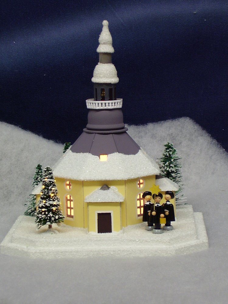 Weihnachtshaus Lichterhaus Seiffener Kirche mit Kurrende klein LxBxH ca 18,5 x 16,5 x