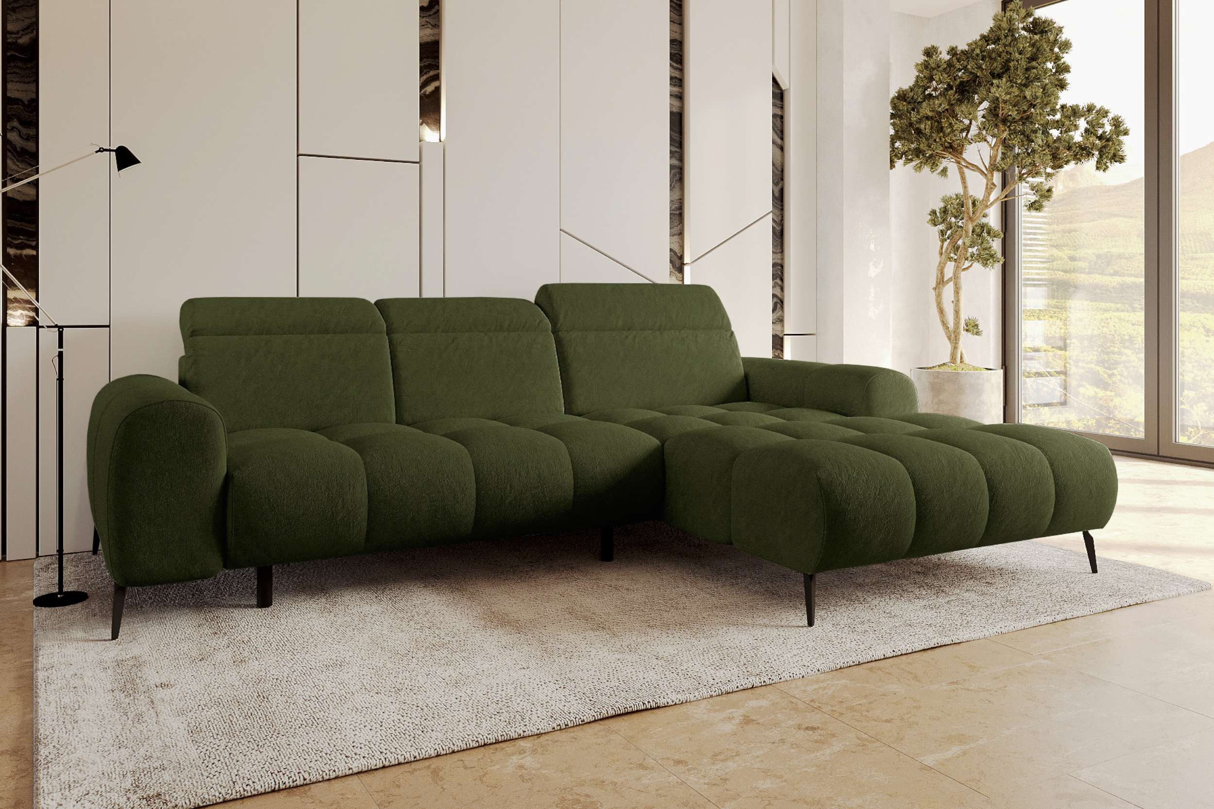 99rooms Ecksofa Milano, Sofa, L-Form, mit elektrischer Sitztiefenverstellung, Chenille APHRODITE