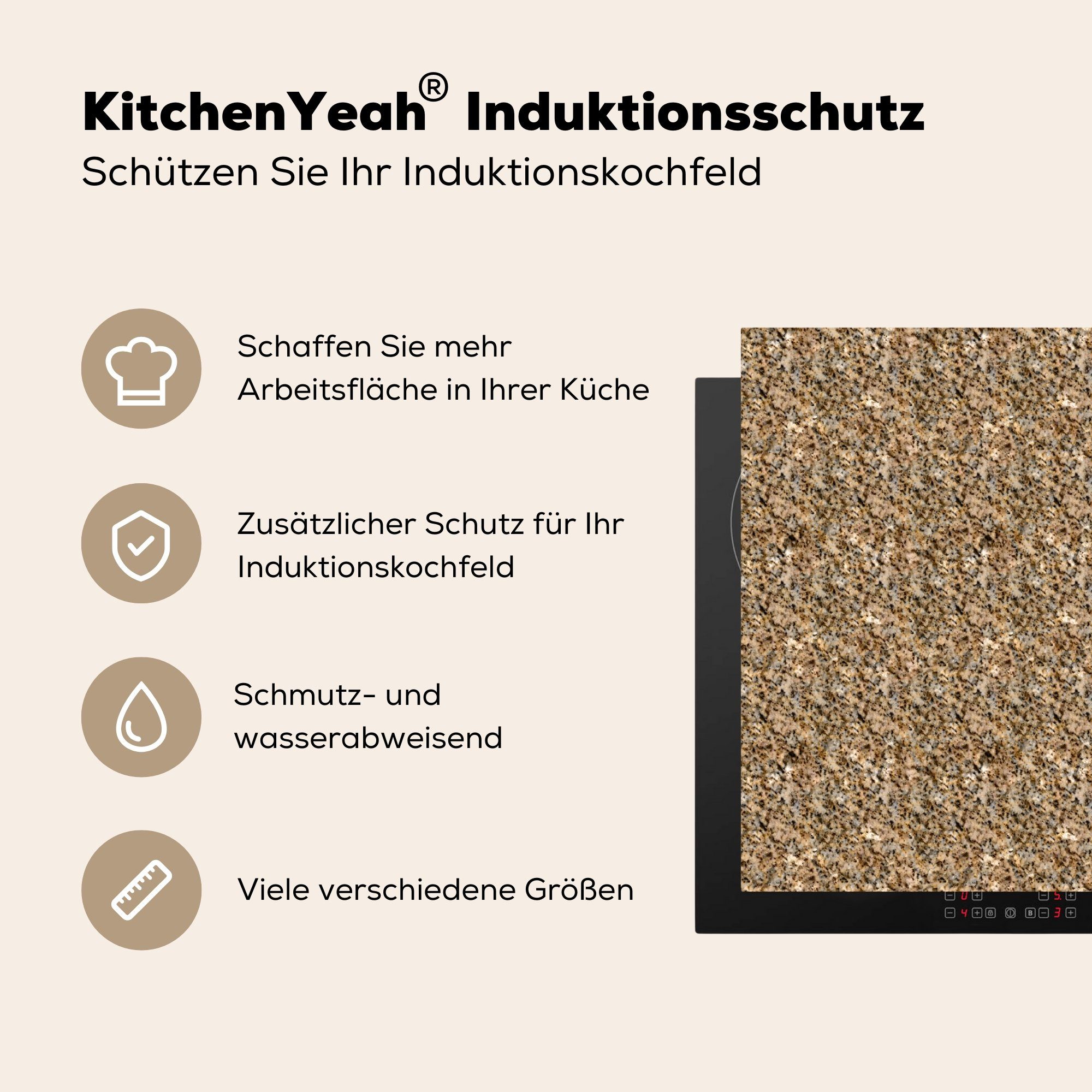 Ceranfeldabdeckung Induktionskochfeld, cm, - Herdblende-/Abdeckplatte Induktionsschutz, Vinyl, - tlg), MuchoWow Granit (1 57x51 Textur, Muster