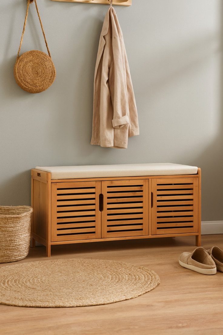 AD.CON Schuhbank Schuhbank aus Bambus mit Schrank und Sitzkissen Sitzbank S günstig online kaufen