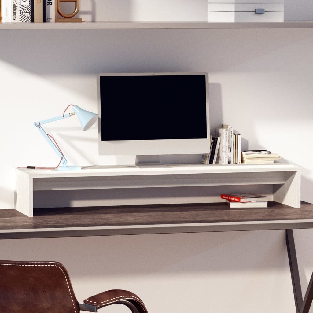 furnicato TV-Schrank Monitorständer Weiß 100x27x15 cm Massivholz Kiefer