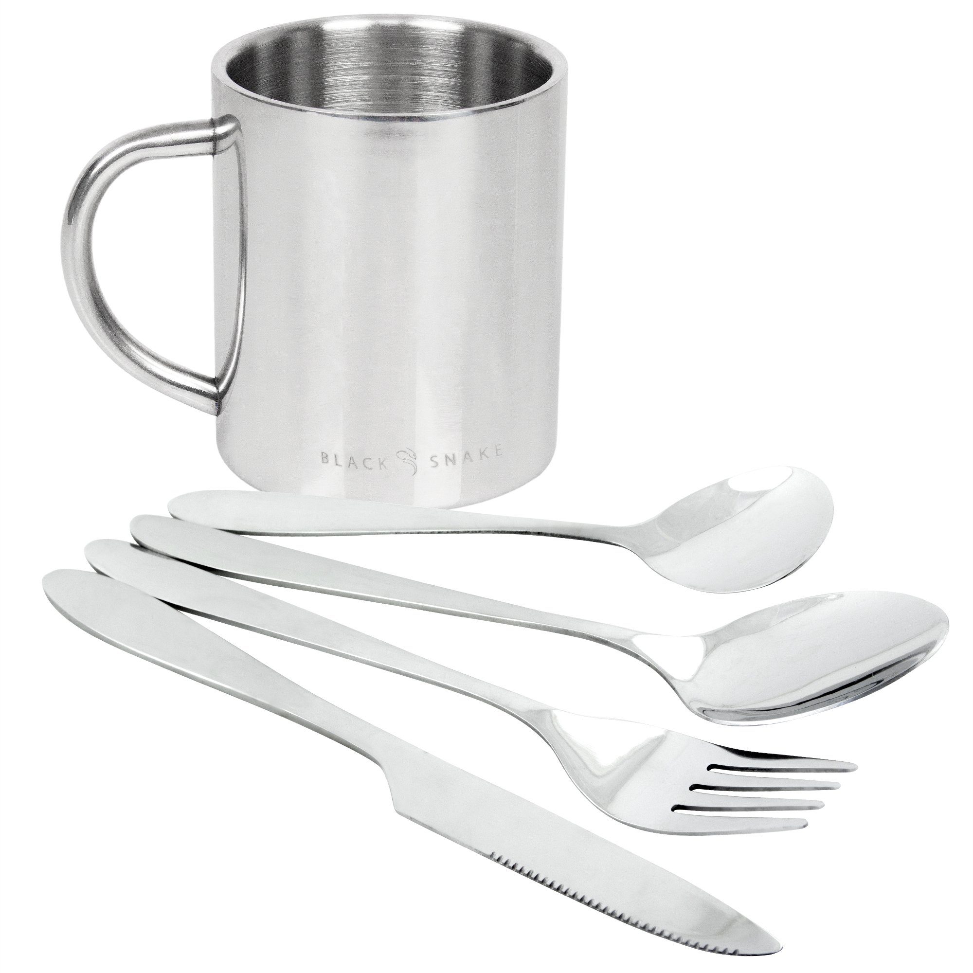 Geschirr-Set Thermo Tasse mit Campingbesteck Set