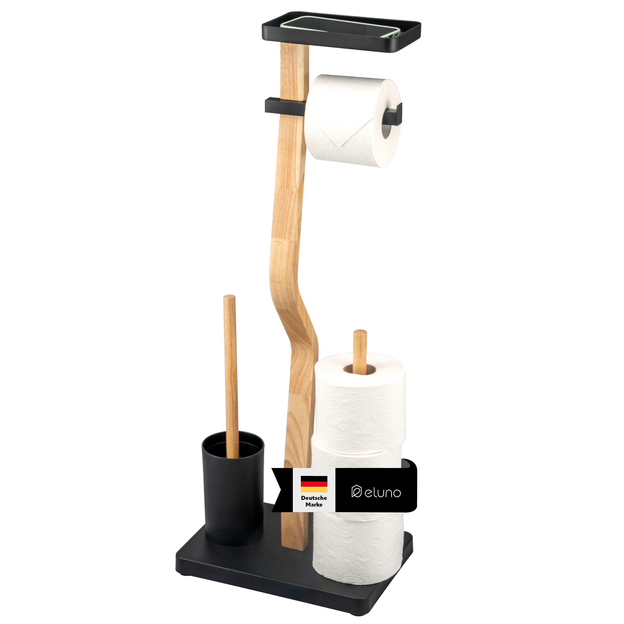 eluno WC-Garnitur freistehend, aus FSC-zertifiziertem Holz und schwarzem Metall