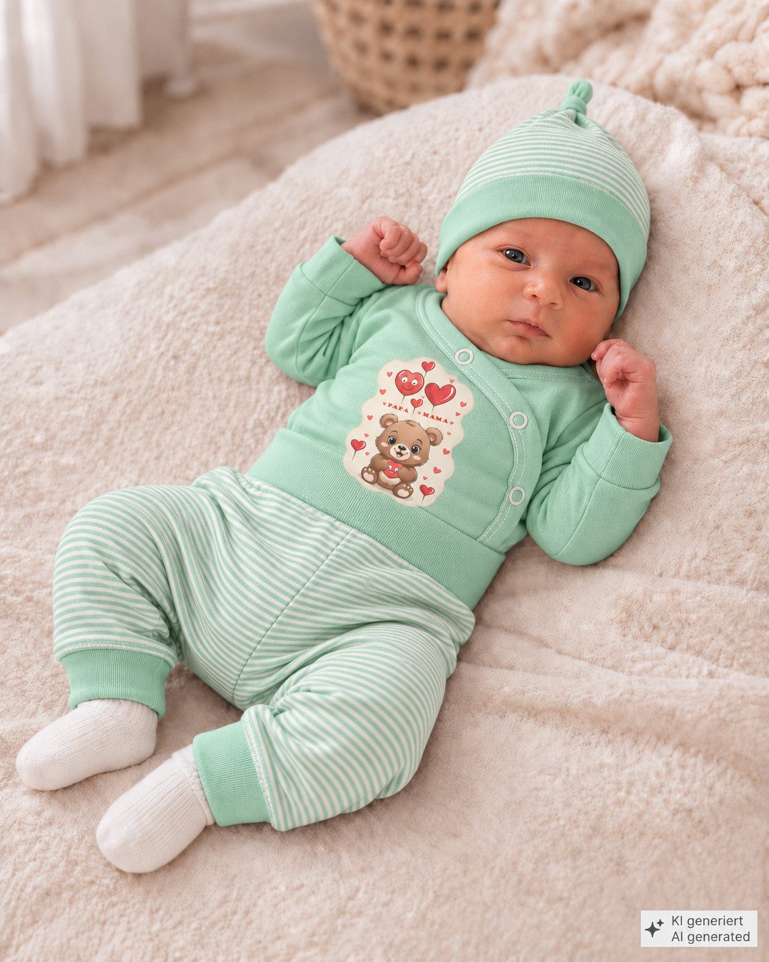 La Bortini Neugeborenen-Geschenkset Erstlingsset Baby Anzug Wickelbody Hose Mütze Socken neutral (Pumphose, Body mit Kratzschutz, Knotenmütze, Strümpfe, Anzug für Jungen und Mädchen, 4-tlg) unisex, mit Bärchen-Aufdruck, 44 50 56 62 68 74 80