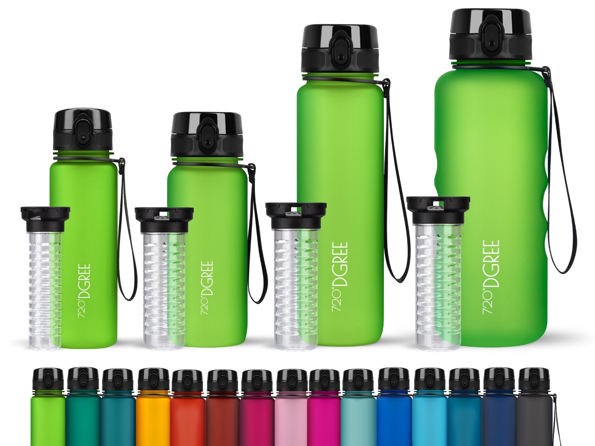 Sport uberBottle green apple mit Wasserflasche und für liter, Schule, 1,5 l auslaufsicher 500ml,650ml,1 720°DGREE Früchtebehälter, Sportflasche Outdoor, Fahrrad Trinkflasche