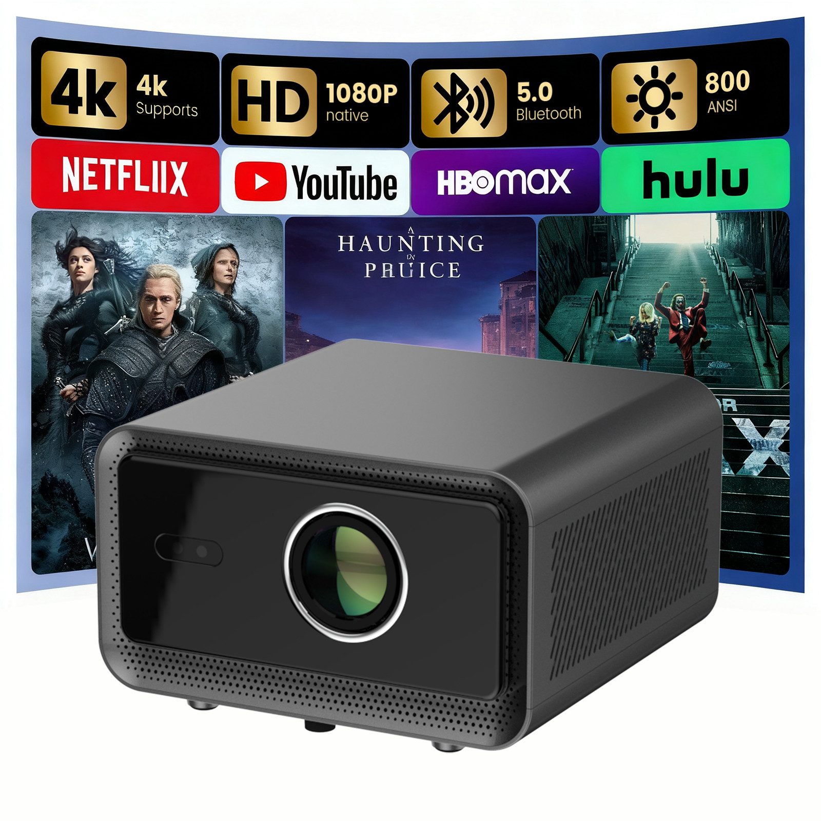 Maity HD Проектори 1080P mit 800 ANSI Lumen, Auto-Fokus, Keystone-Korrektur Світлодіодний проектор (800 lm, 1920x1080(Full HD) px, LED-Lichtquelle mit bis zu 30.000 Stunden Lebensdauer)