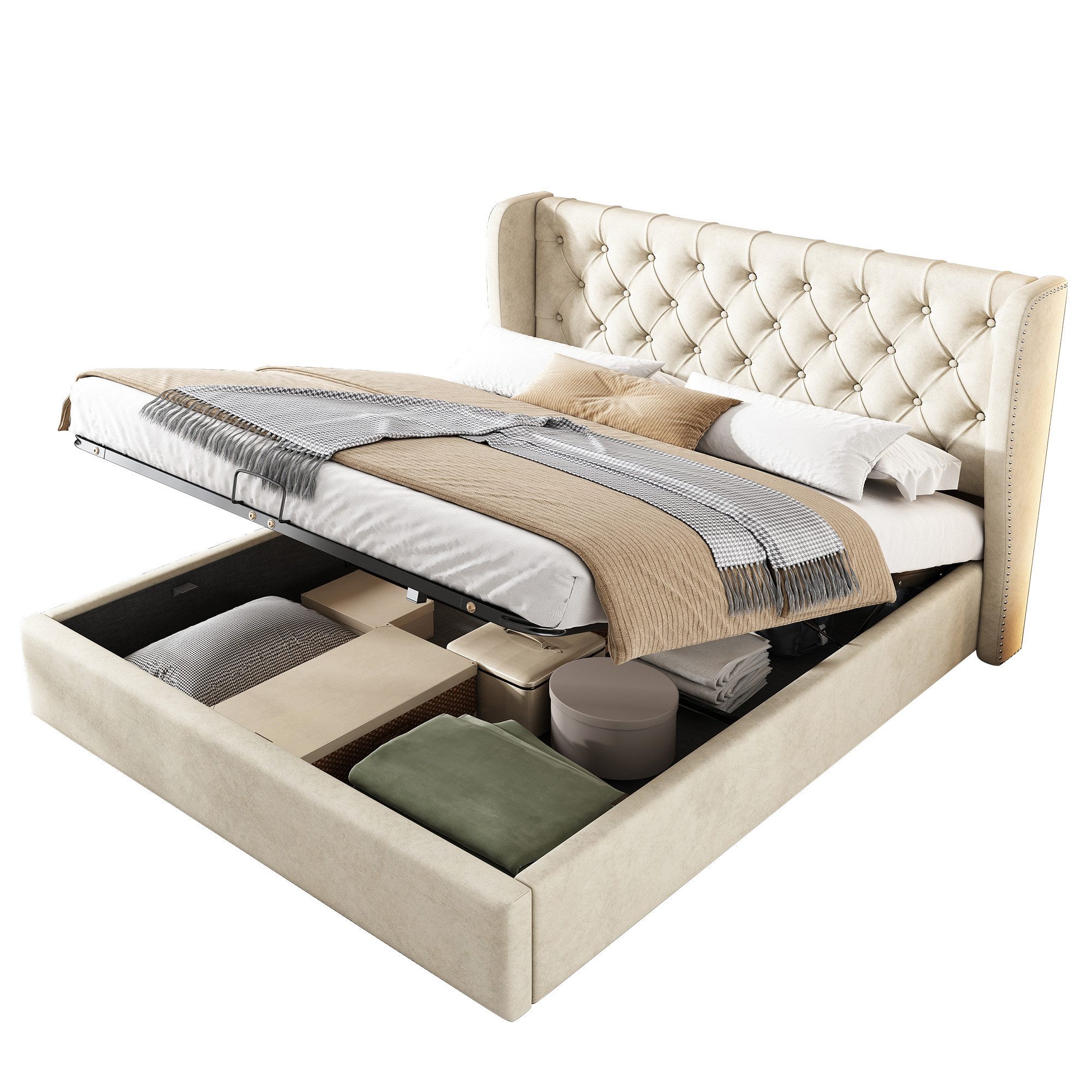 MODFU Polsterbett Doppelbett mit Bettkasten gepolstertem günstig online kaufen