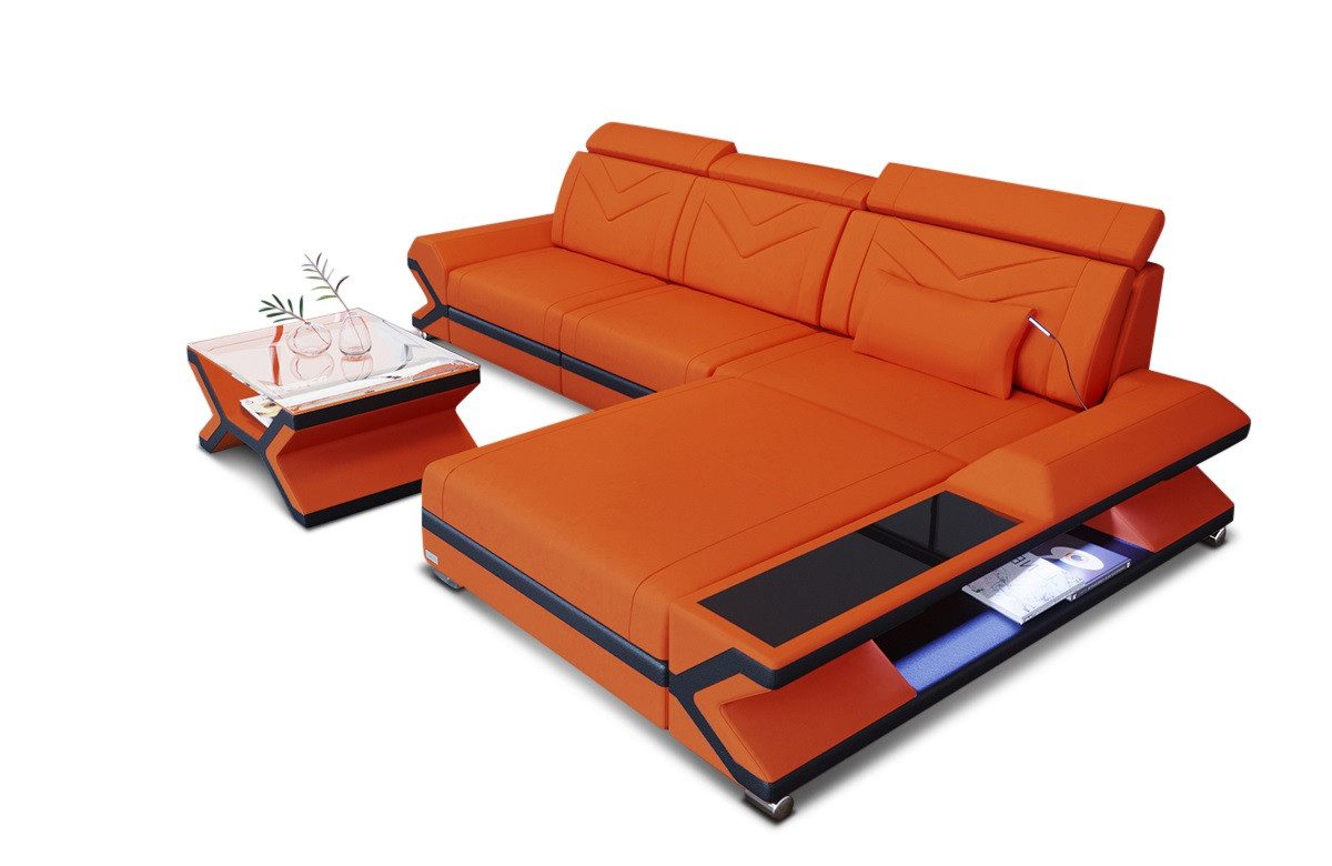 Sofa Dreams Ecksofa Polster Stoff Couch Sofa Napoli L Form Stoffsofa, mit LED, ausziehbare Bettfunktion, Designersofa