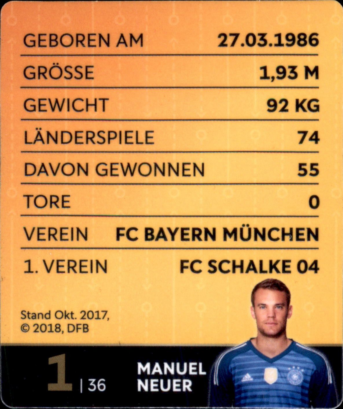 REWE Sammelkarte 1 - Manuel Neuer - REWE WM18 Sammelkarte