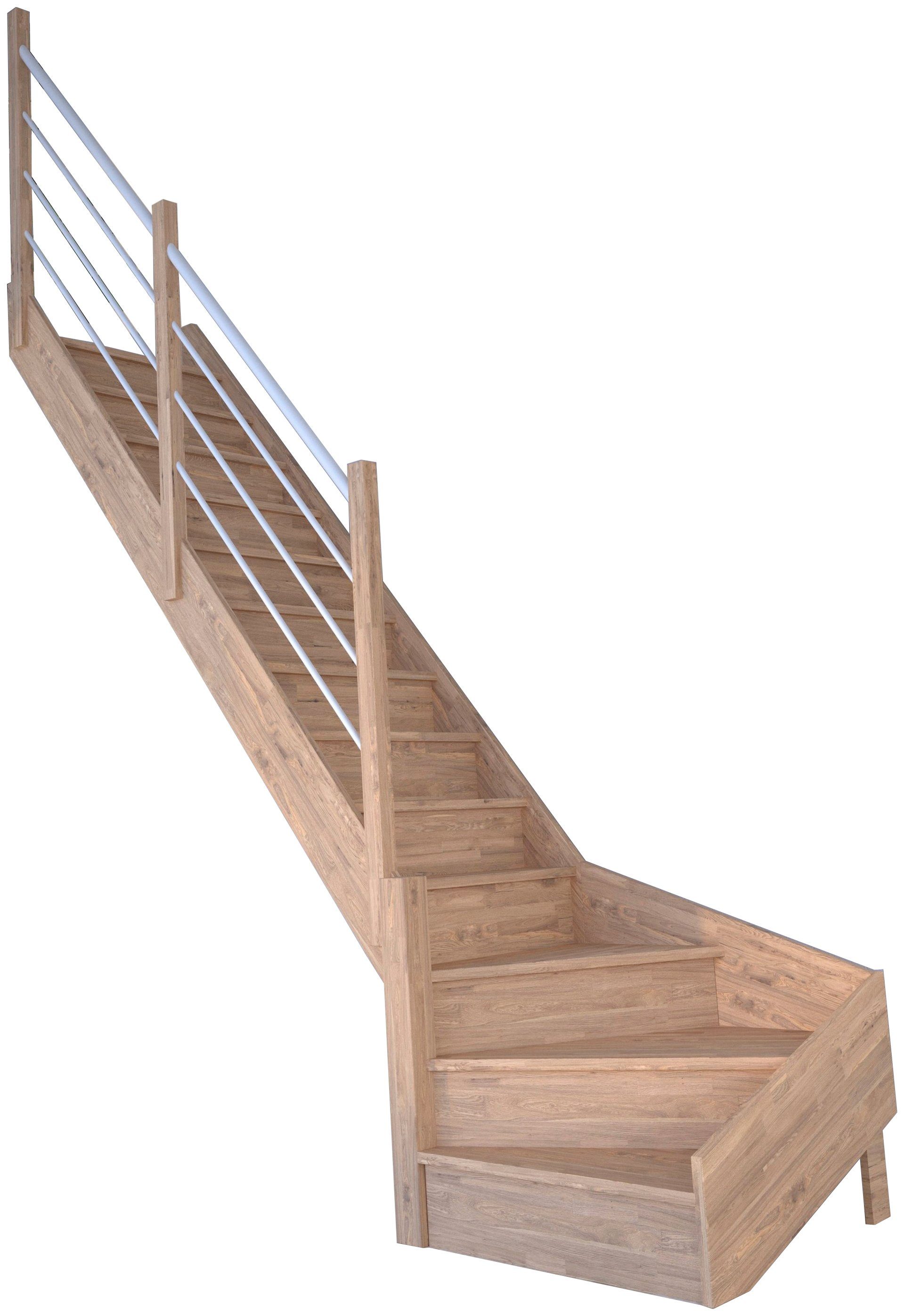 geschlossen, Geschosshöhen Links, Stufen Durchgehende Rhodos, gewendelt Starwood Wangenteile Weiß, cm, 300 Raumspartreppe Holz-Edelstahl für bis Massivholz