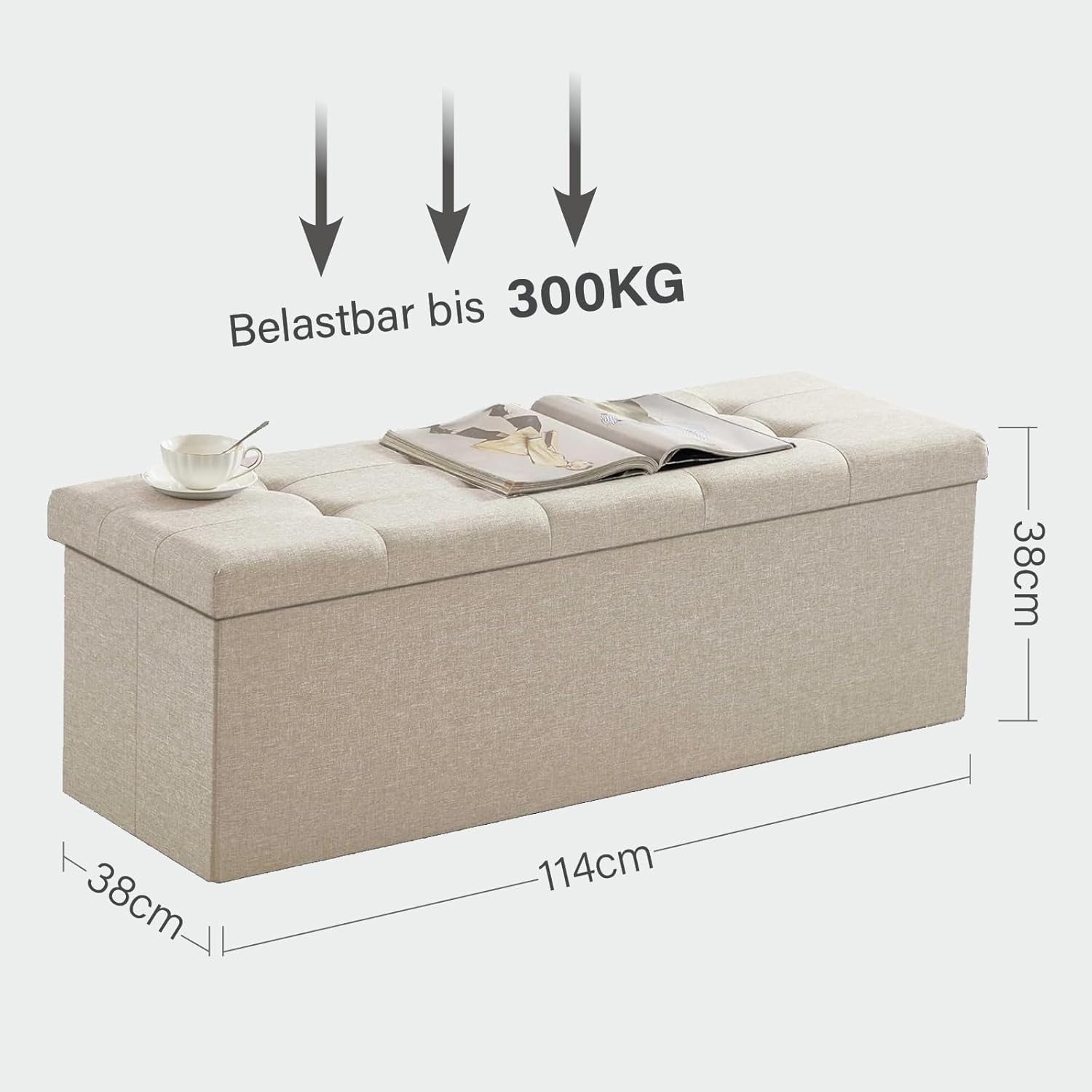 Zedelmaier Sitzbank 114cm mit Stauraum 120 L, klappbare Sitztruhe mit abnehmbarem Deckel (ZD114), faltbar Hocker Fußbank Aufbewahrungsbox