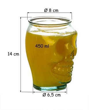 BigDean Cocktailglas 4x Totenkopf-Design 450 ml mit Deckel und Strohhalm Longdrinkgläser, Recyclingglas
