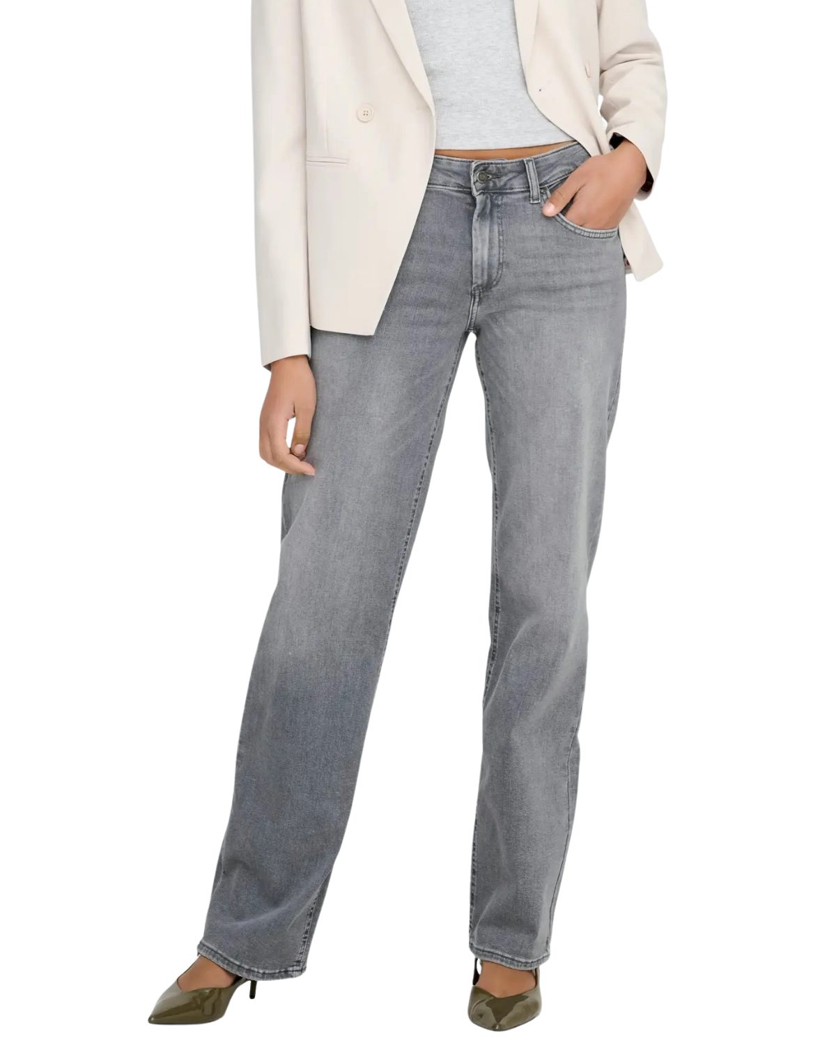 ONLY Straight-Jeans Mid Waist Straight Leg Hose in Medium Grey