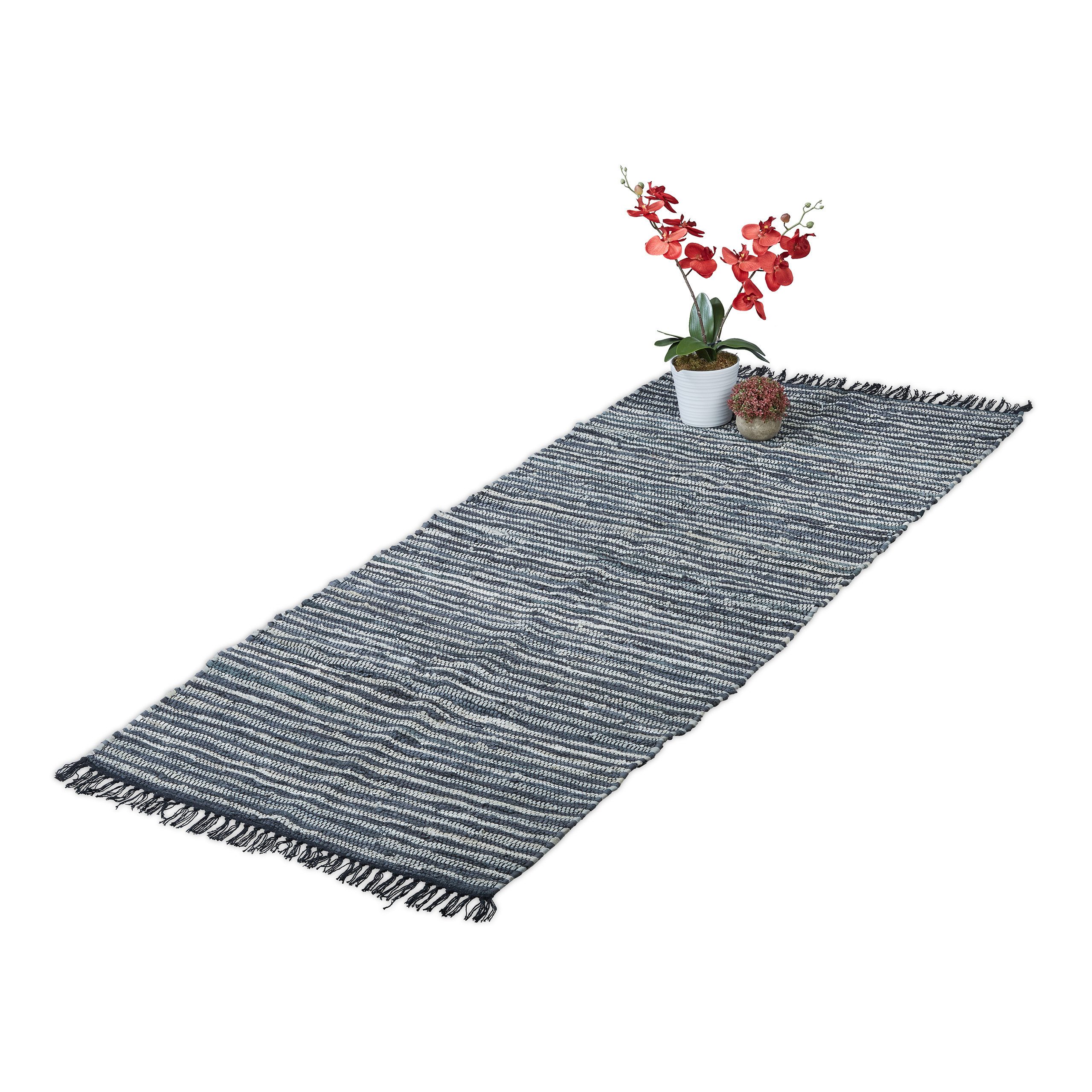relaxdays Läufer Flickenteppich Leder & Baumwolle, günstig online kaufen
