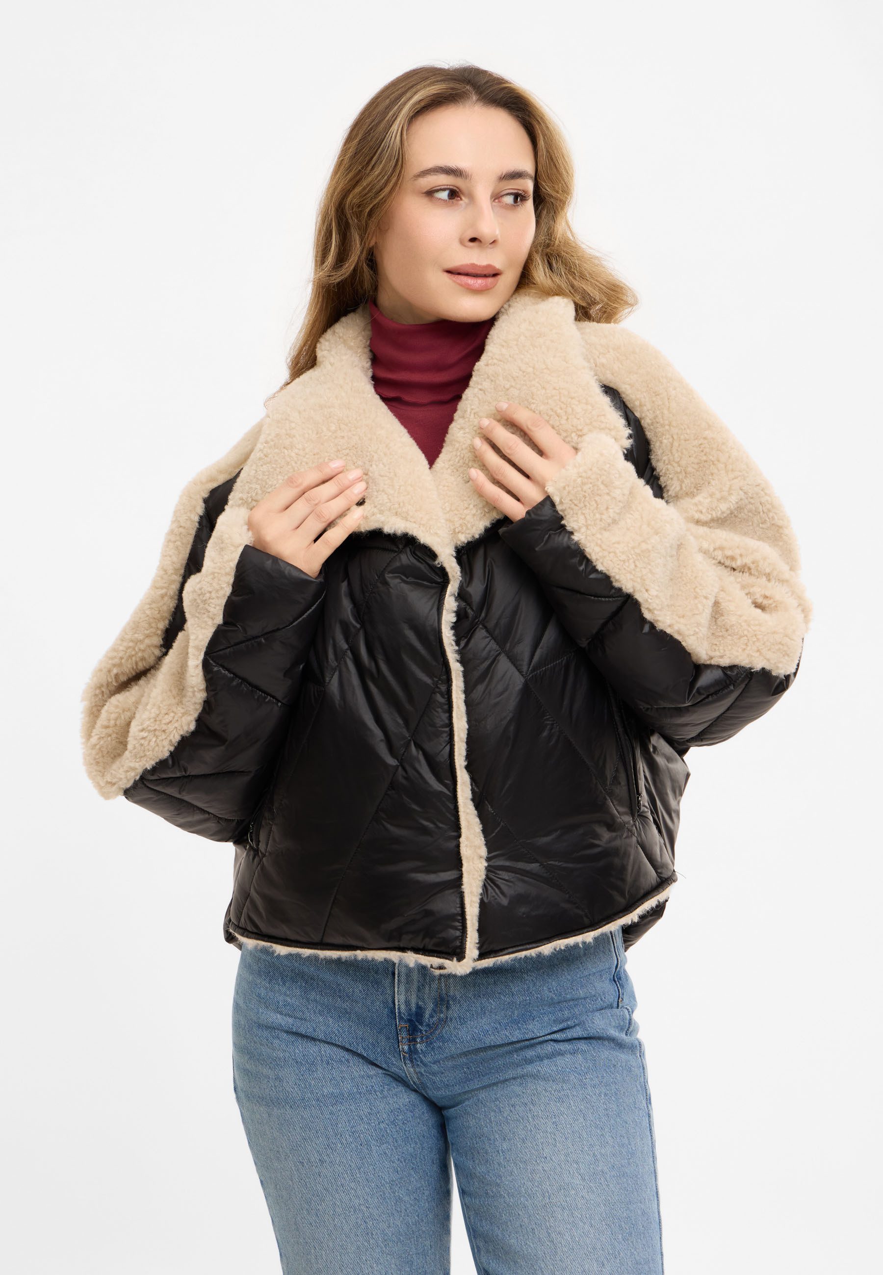 Frieda & Freddies Winterjacke Frieda & Freddies Materialmix-Jacke mit Teddy und Stepp-Nylon