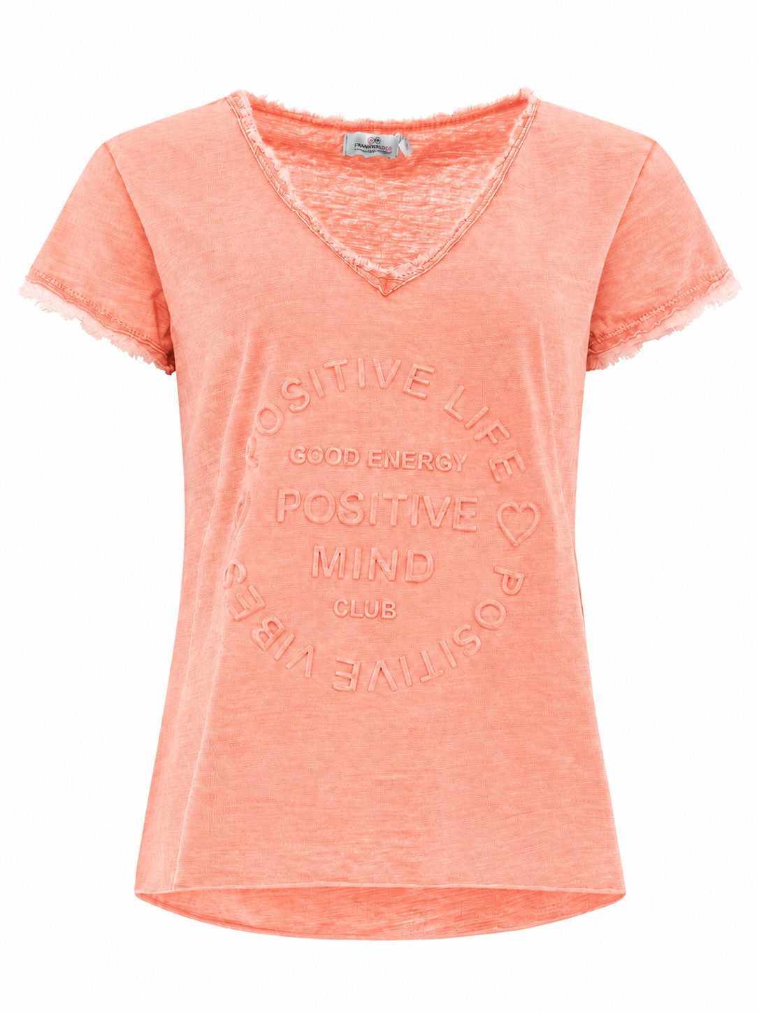 Zwillingsherz T-Shirt "Positive Mind" Fransen, V-Ausschnitt